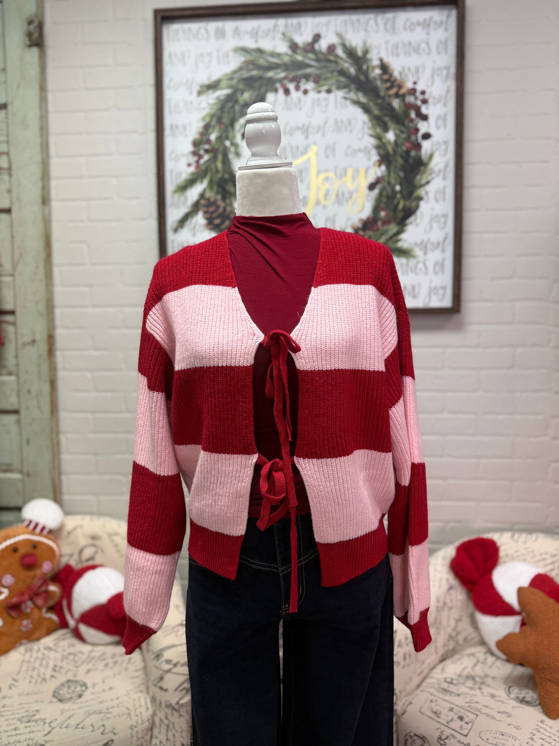 Pink & Red Striped Cardigan
