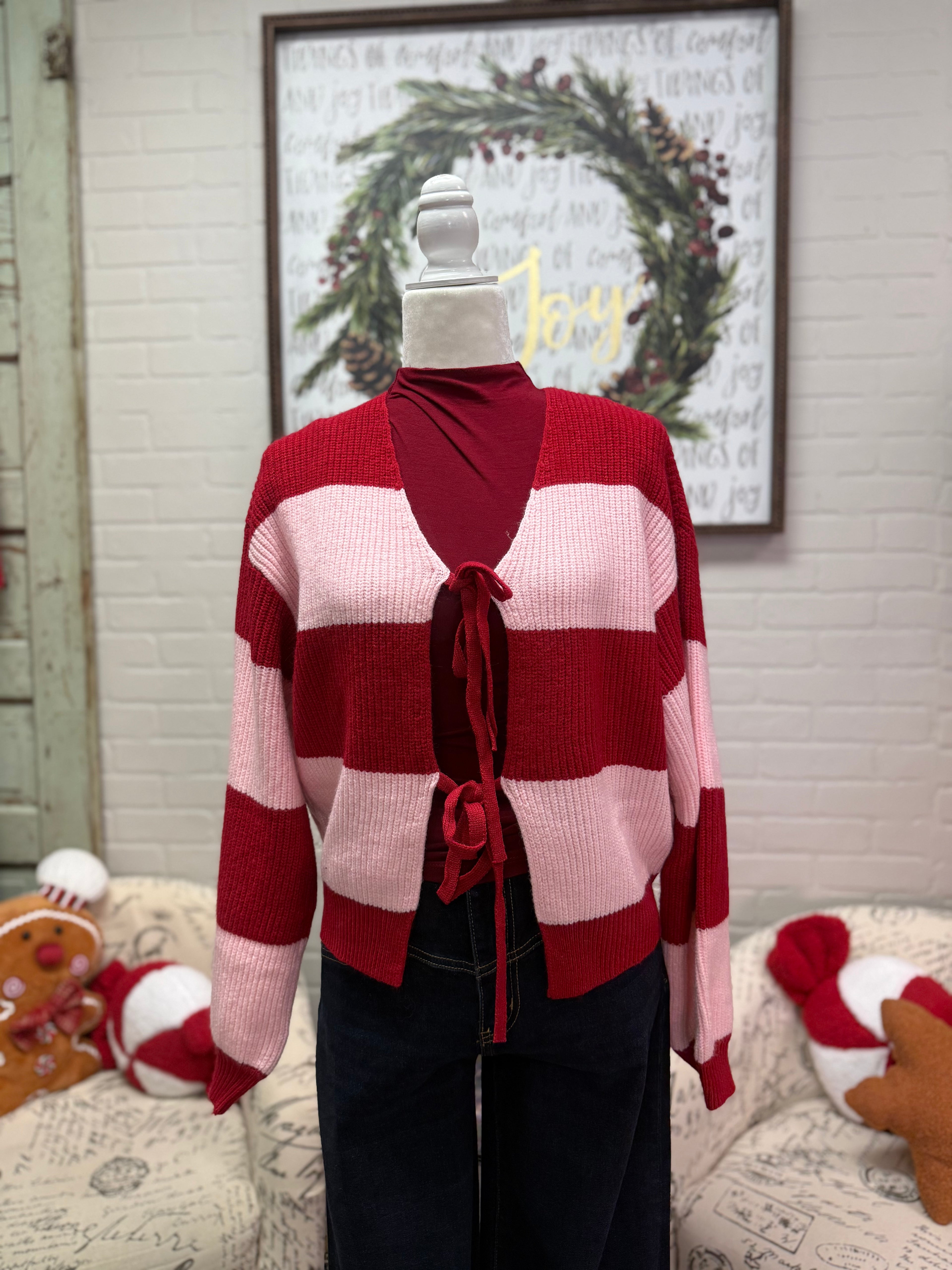 Pink & Red Striped Cardigan