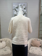 Cream Flower Short Sleeve Sweater