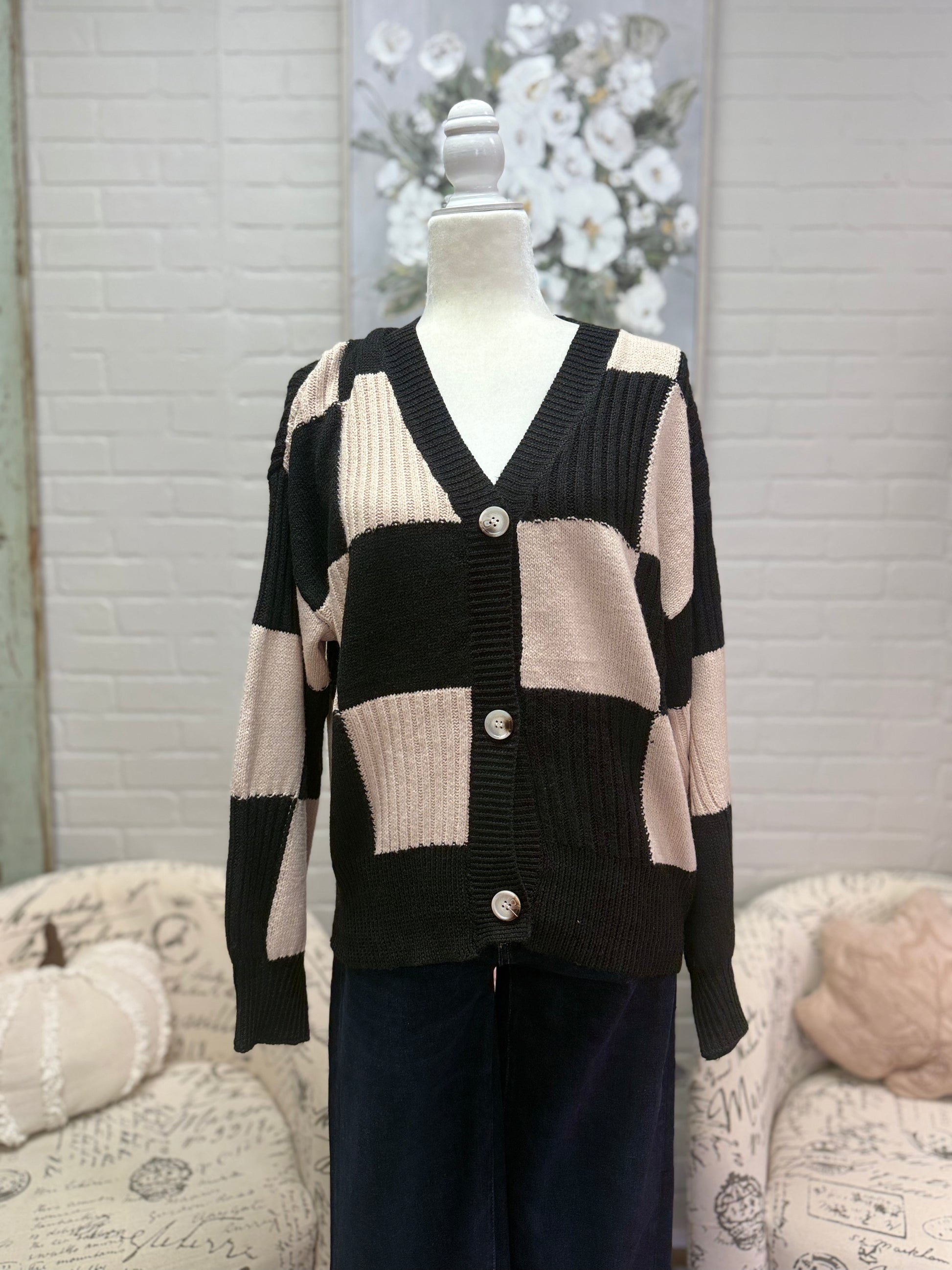 Black & Taupe Check Sweater