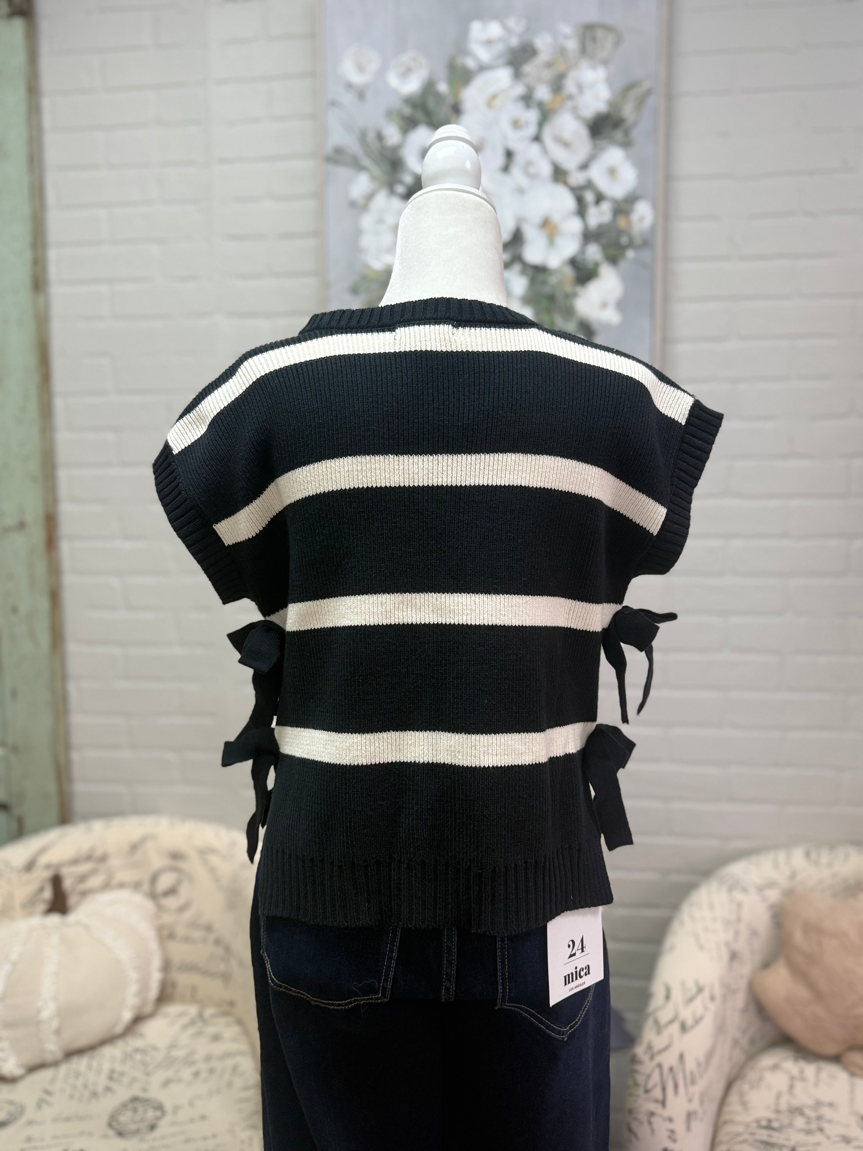 Black Striped Side Tie Sweater