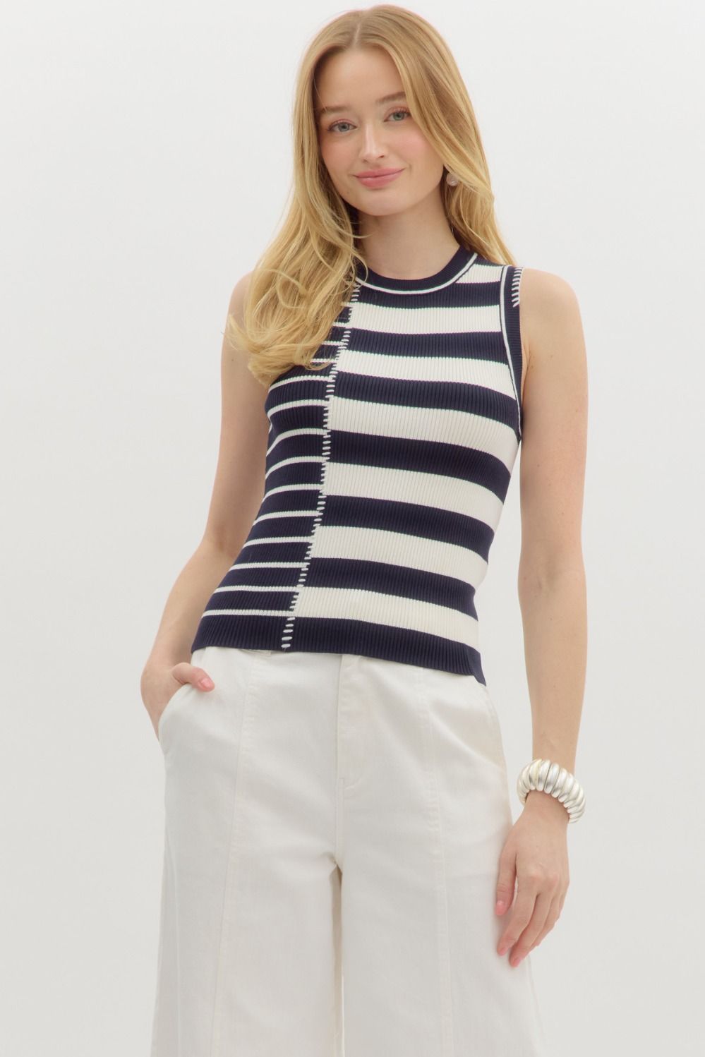 Navy Striped Knit Top