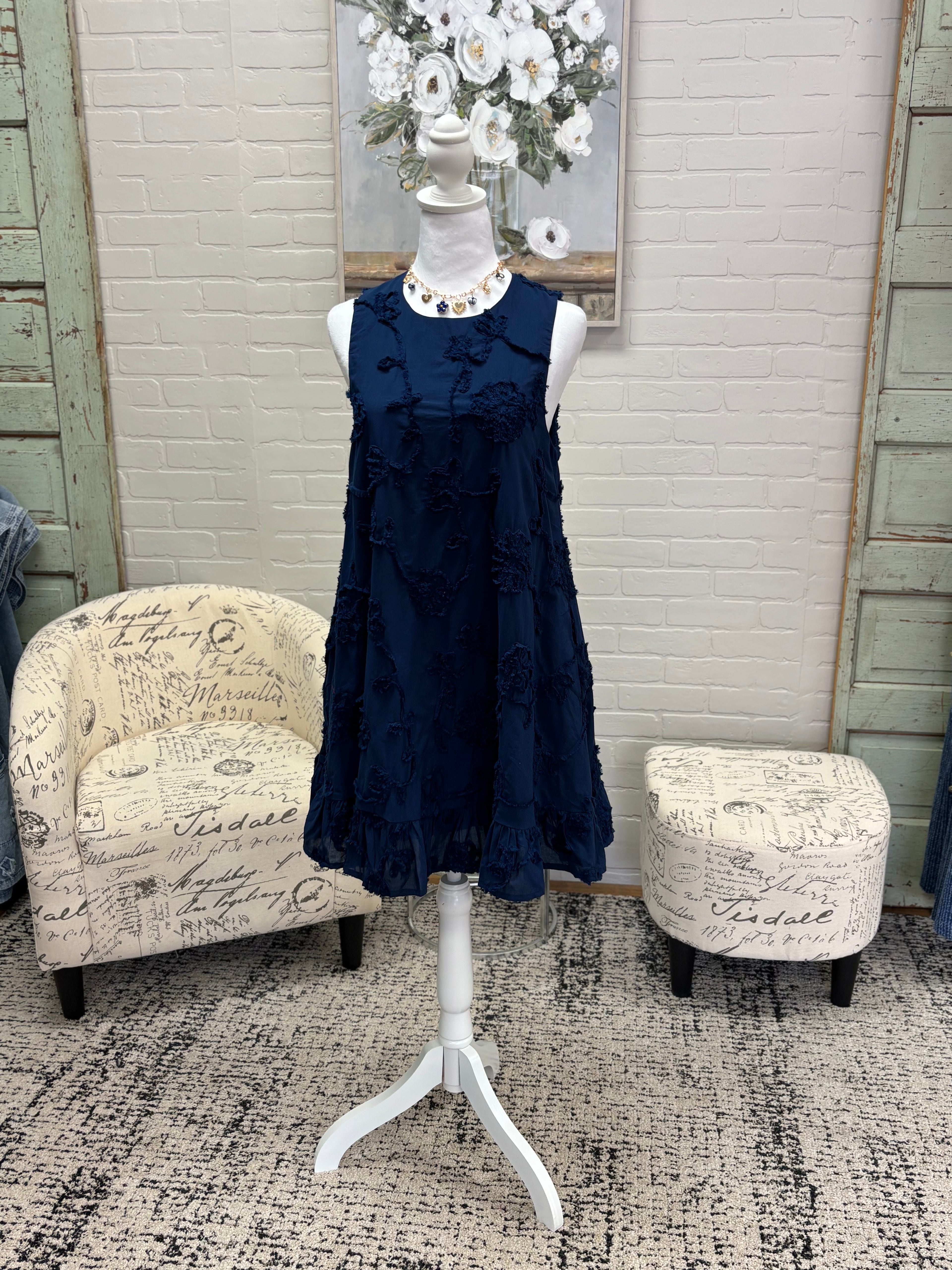 Navy Textured Mini Dress