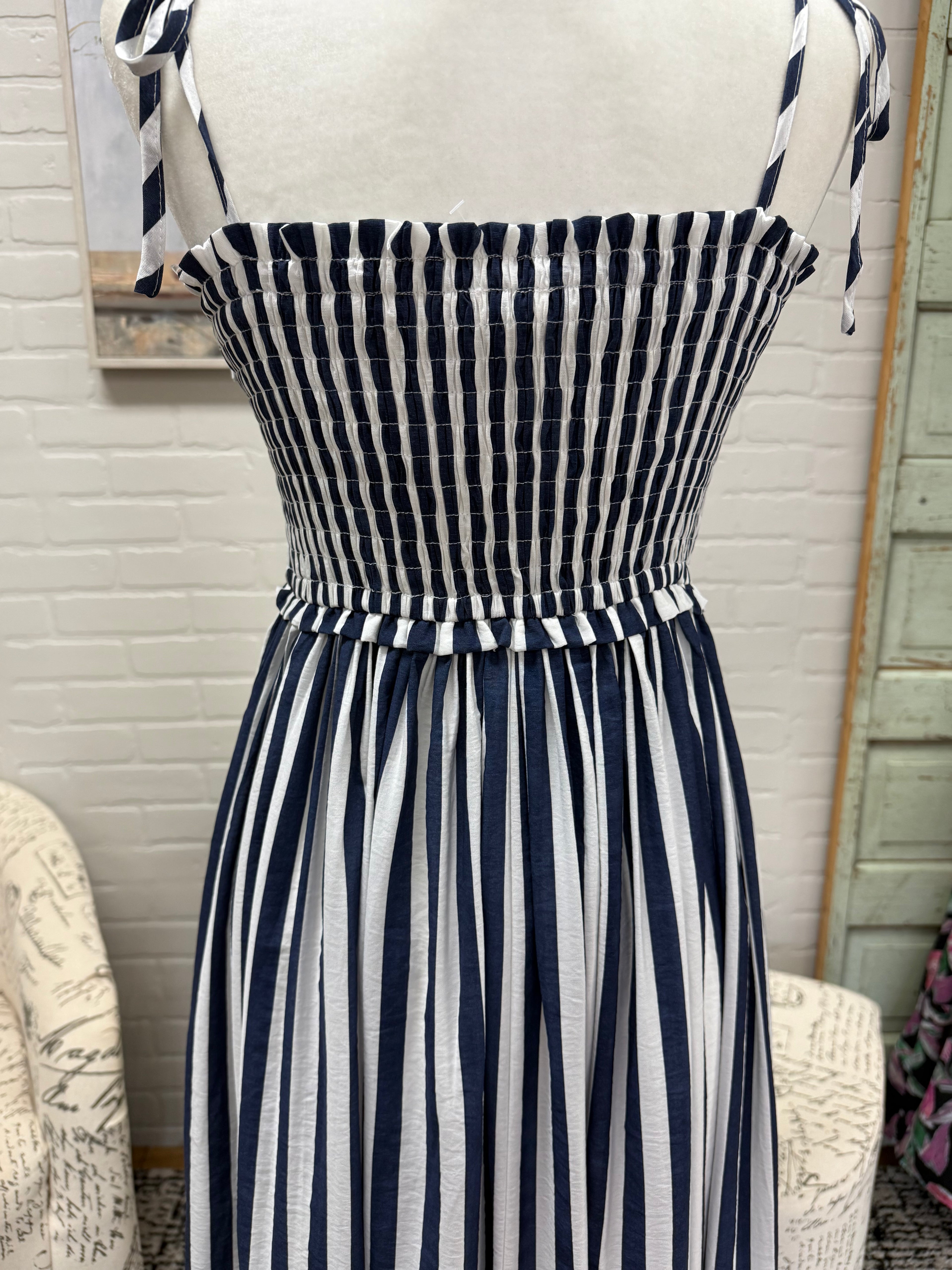 Navy Striped Midi dress