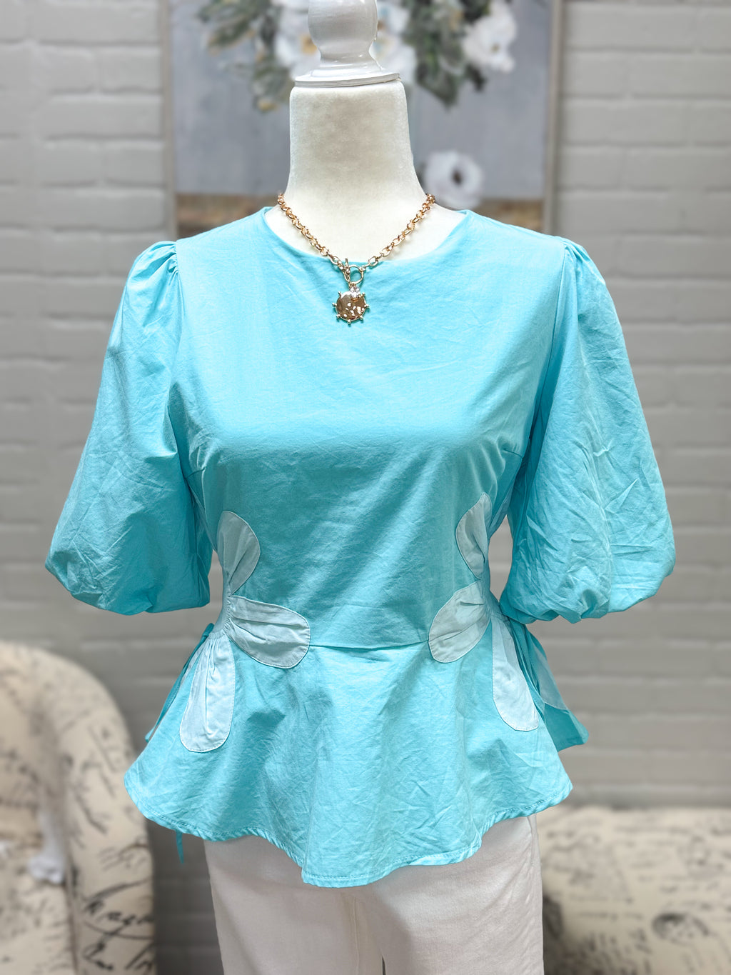 Aqua Flower Peplum Top
