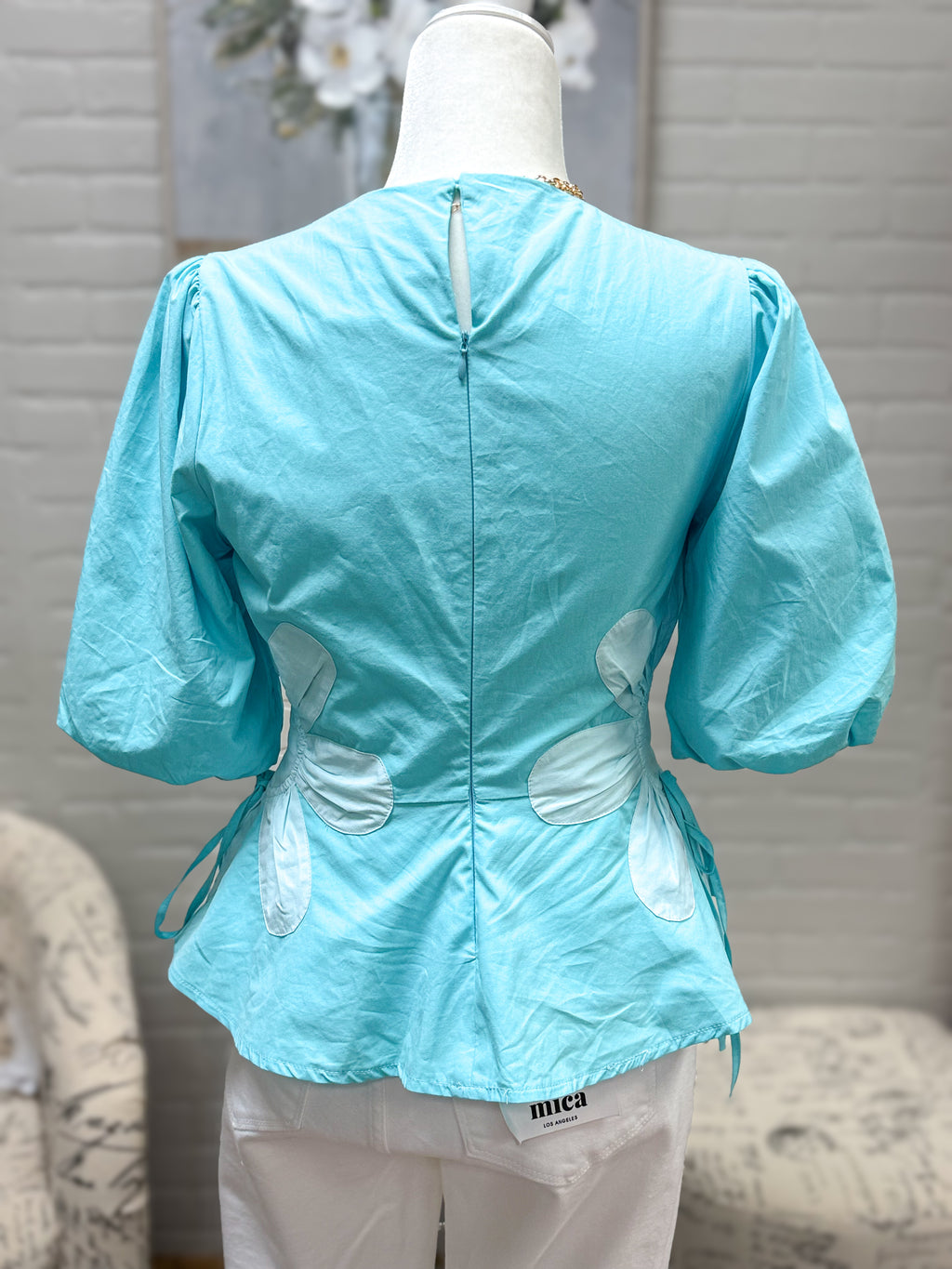 Aqua Flower Peplum Top