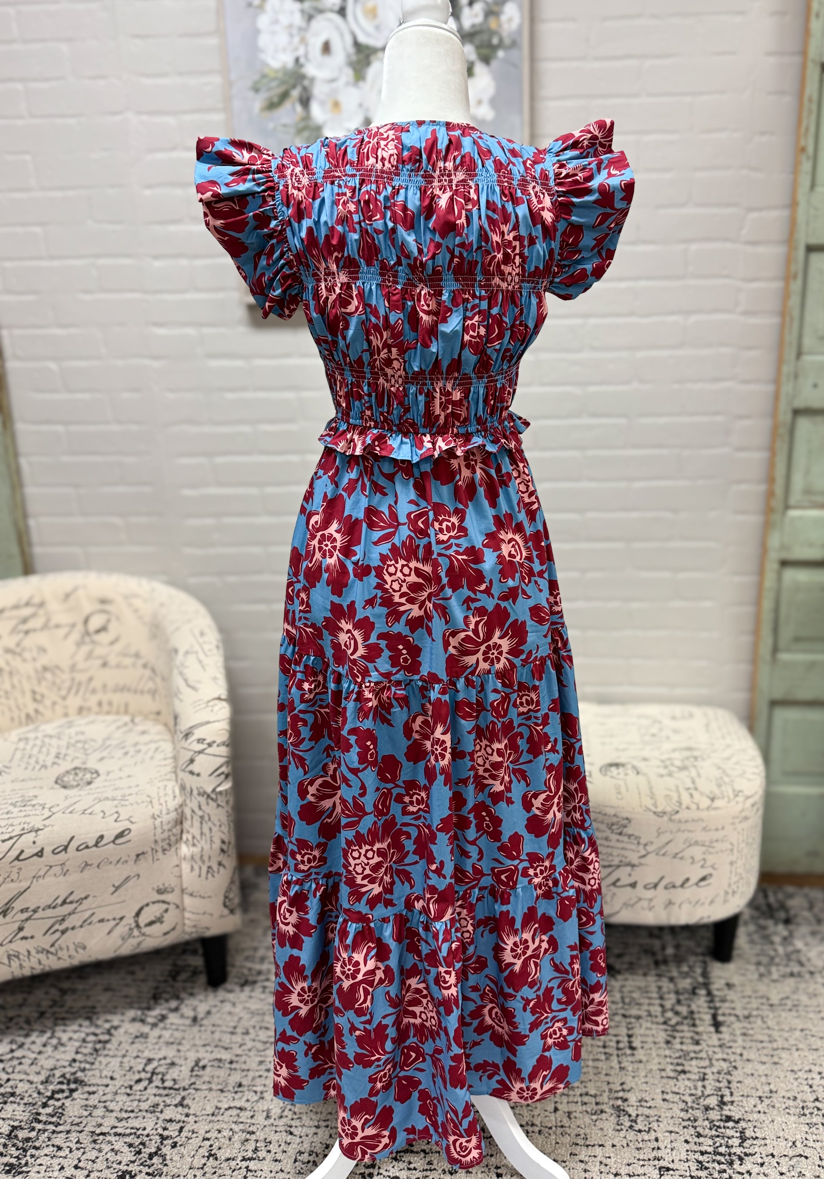 Jewel Tone Floral Midi Dress