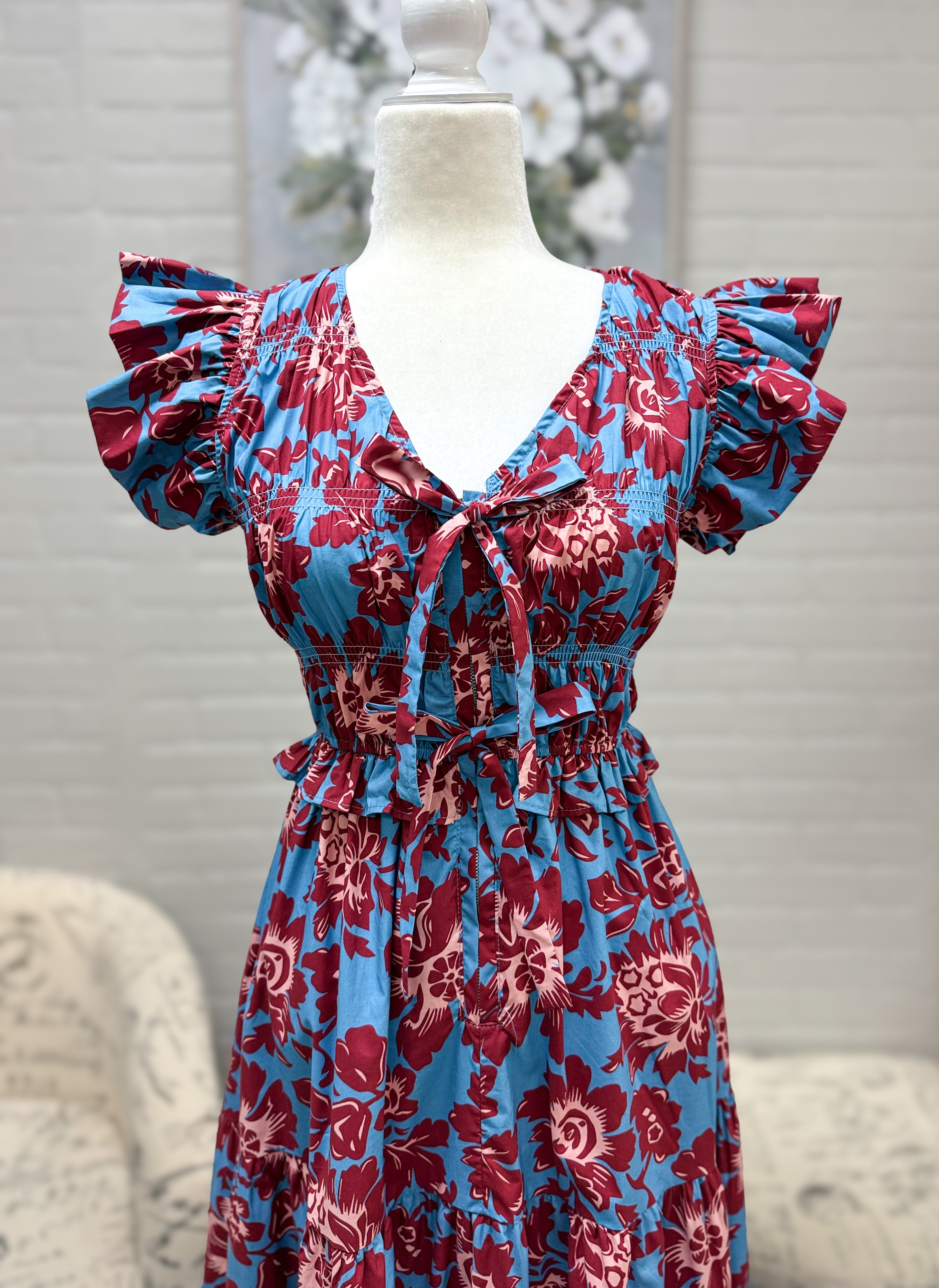 Jewel Tone Floral Midi Dress