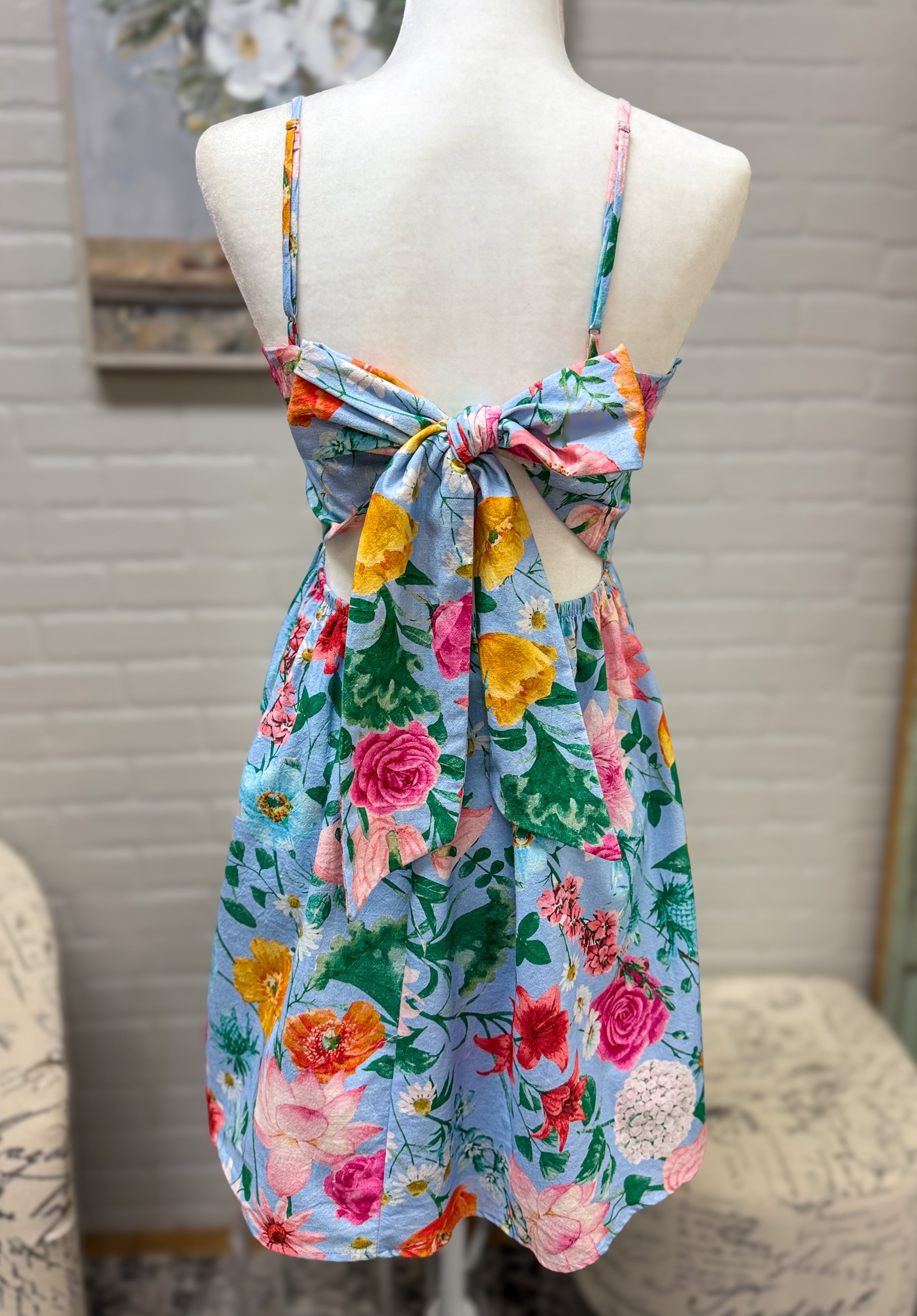 Blue Floral Tie Dress