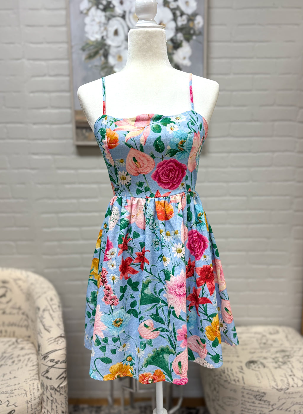Blue Floral Tie Dress