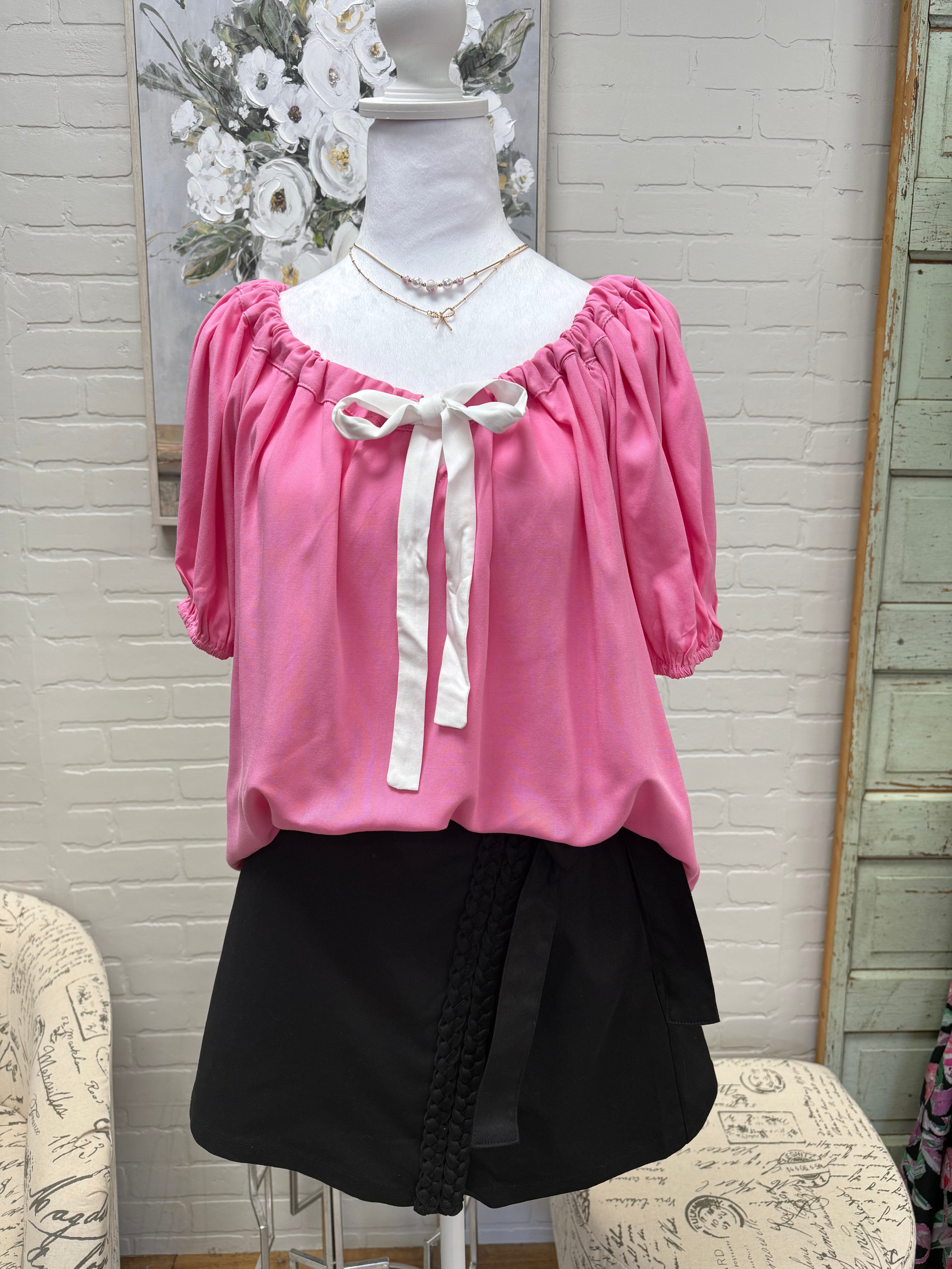 Pink Tie Front Blouse