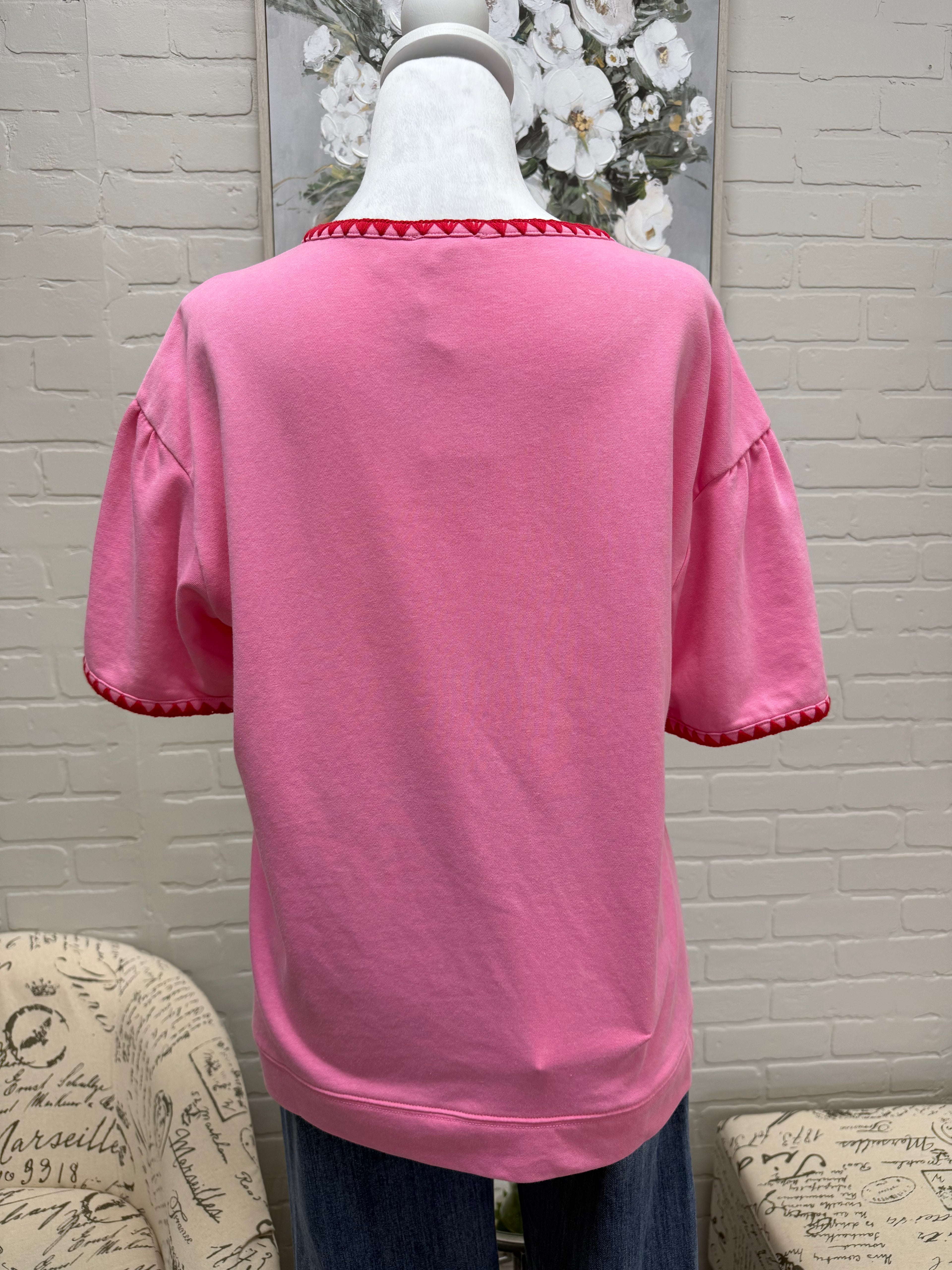 Pink Top w/ Red Stitching