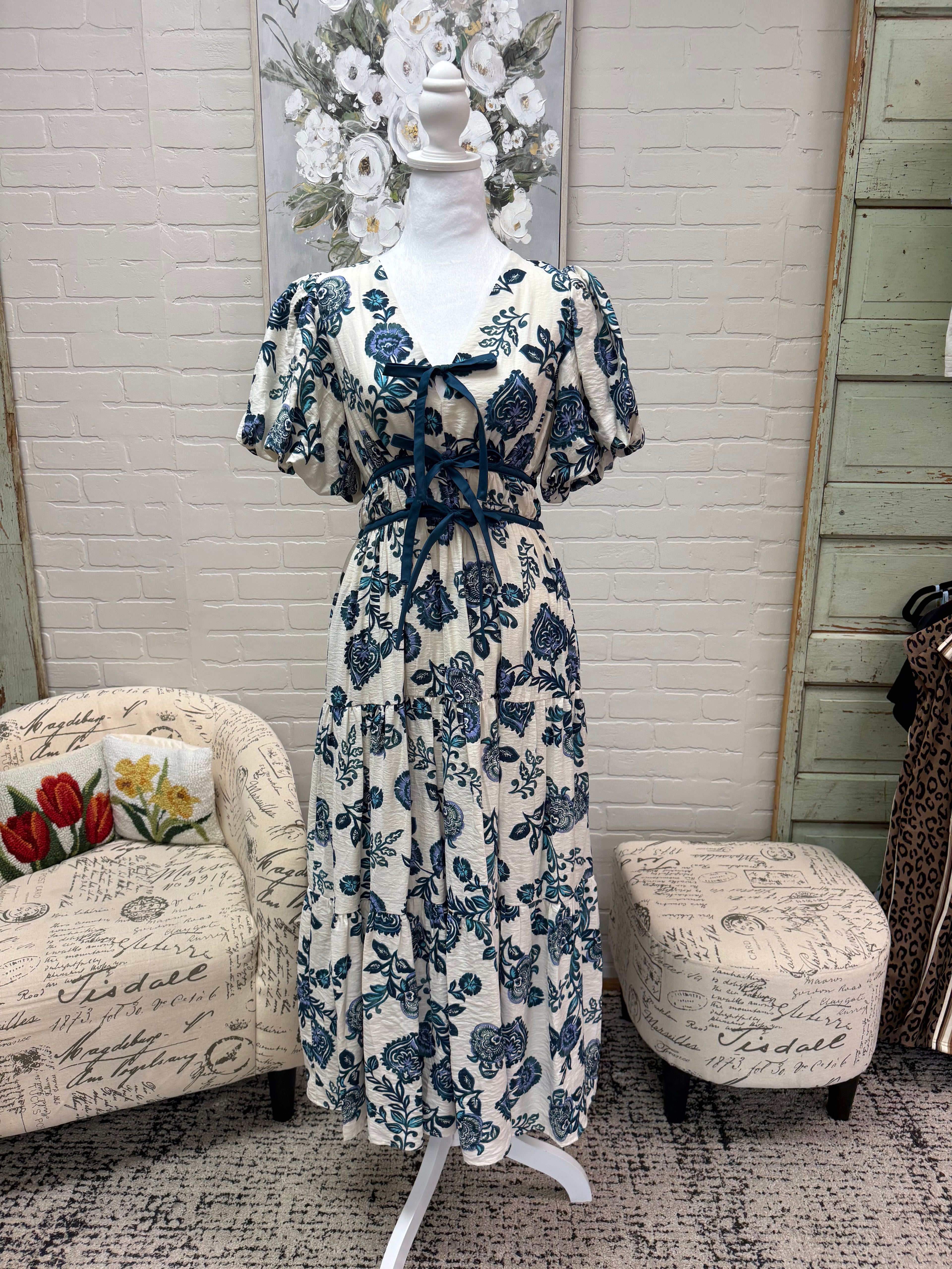 Teal Floral Midi Dress