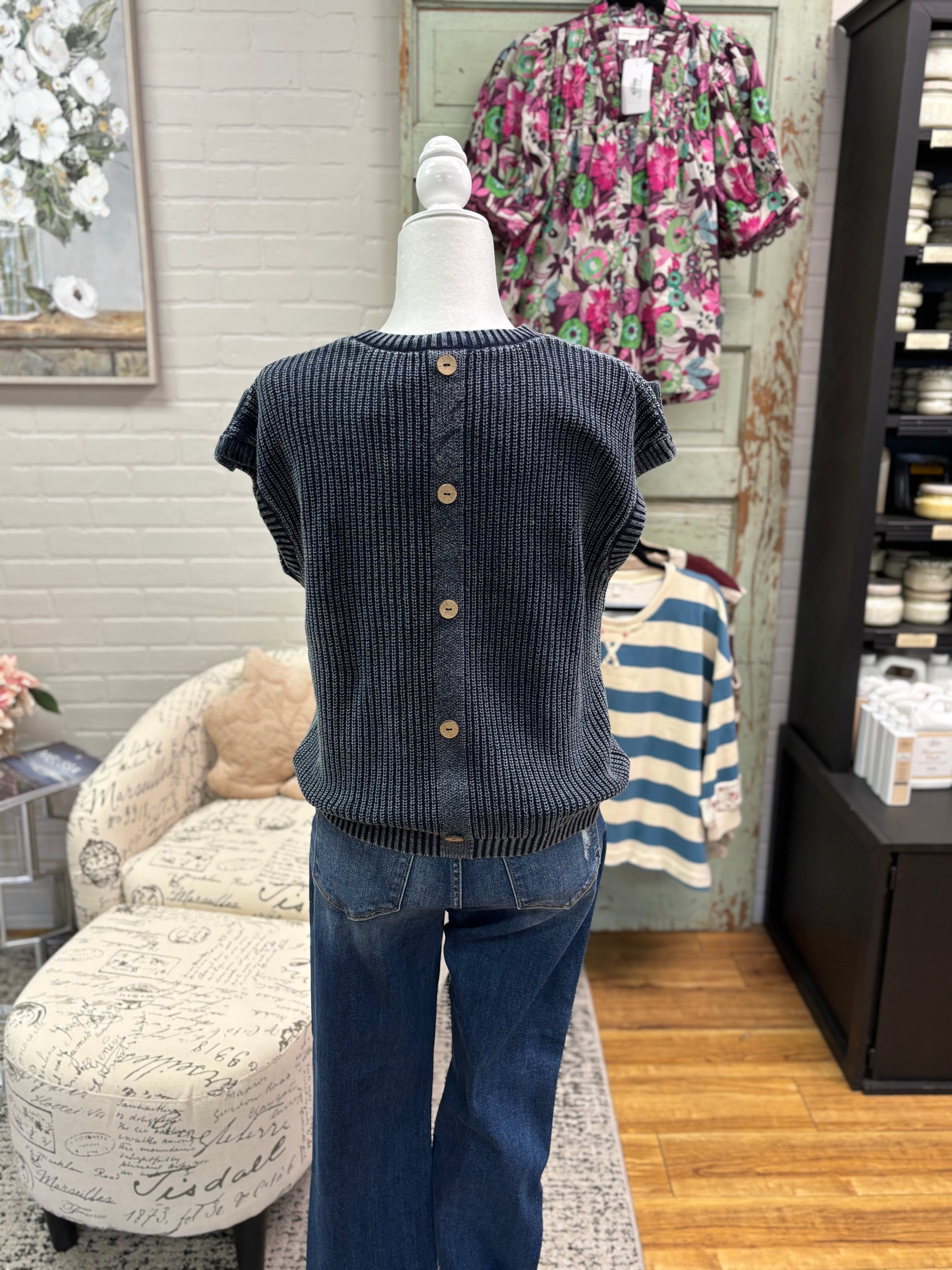 Navy Washed Pullover Sweater