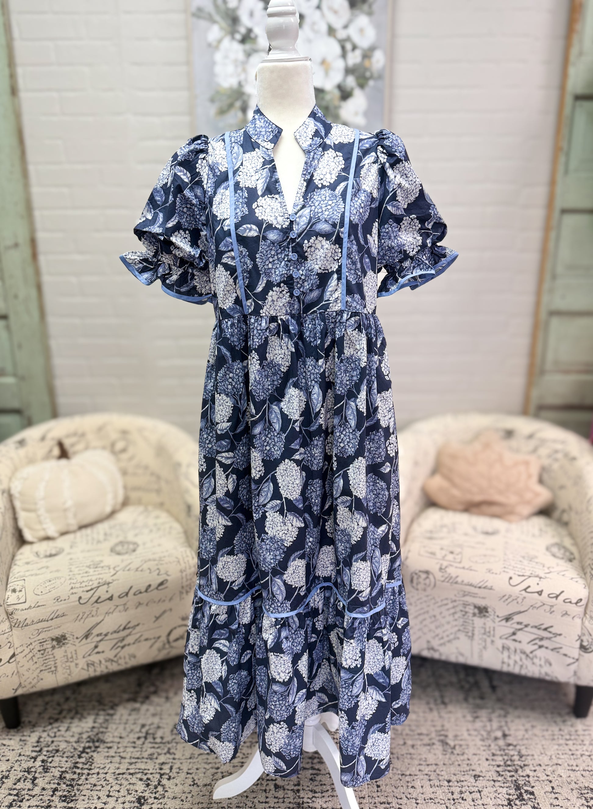 Navy Floral Midi Dress
