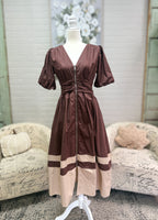 Brown Bubble Sleeve Zip Dress
