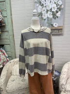 Washed Charcoal Striped Knit Top