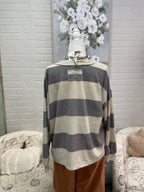 Washed Charcoal Striped Knit Top