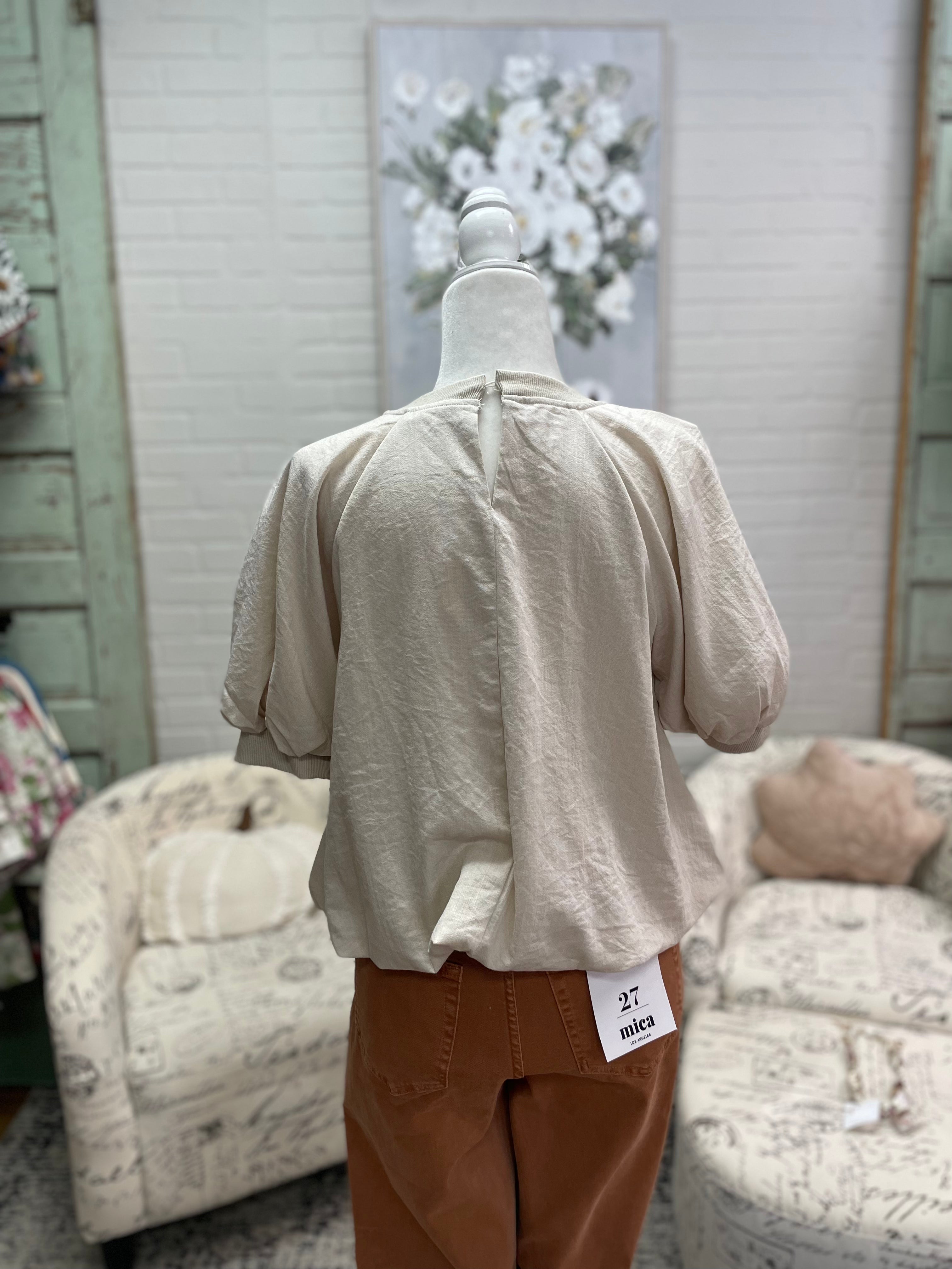 Cream Floral Bubble Hem Top