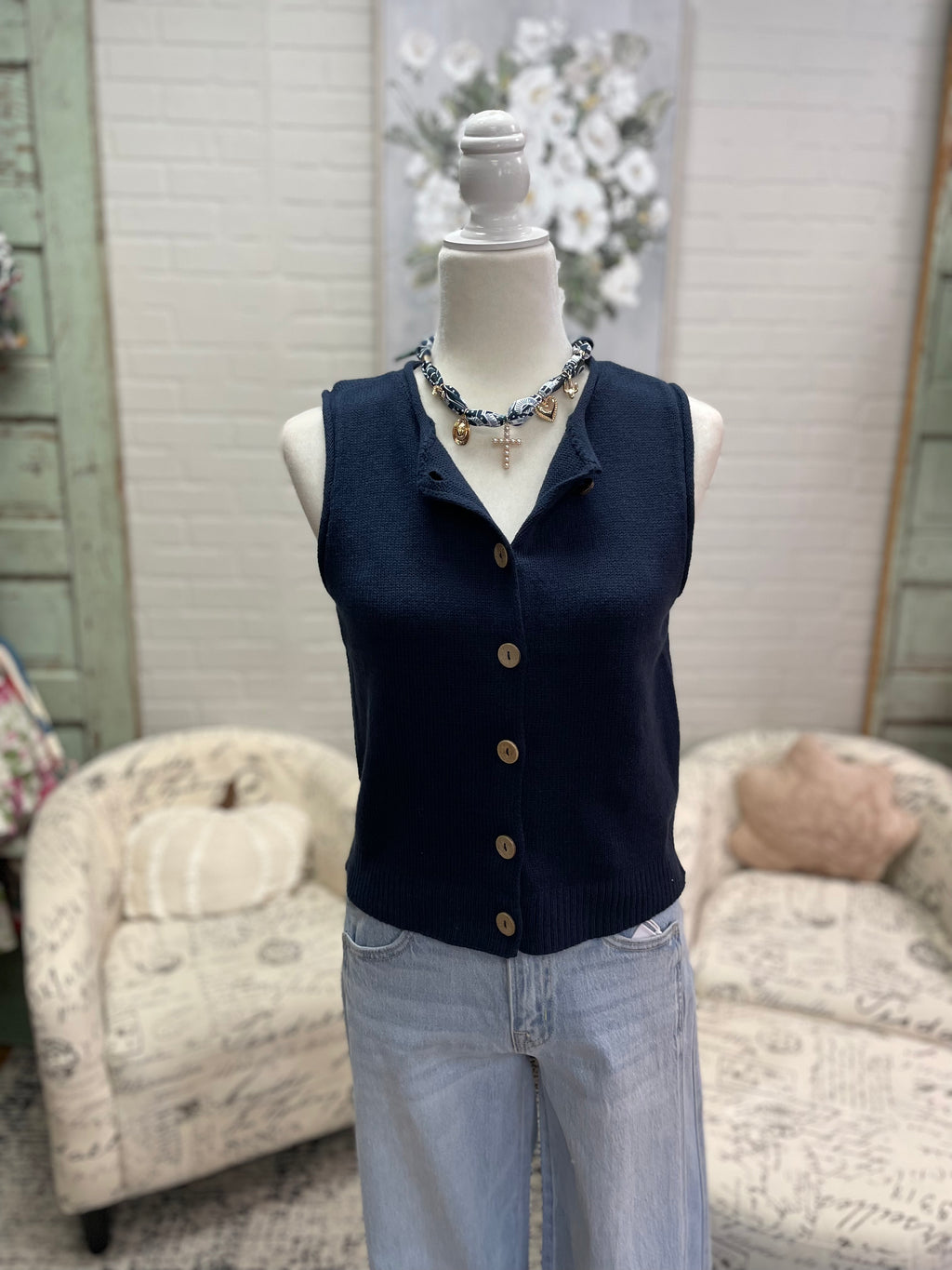 Navy Button Down Vest