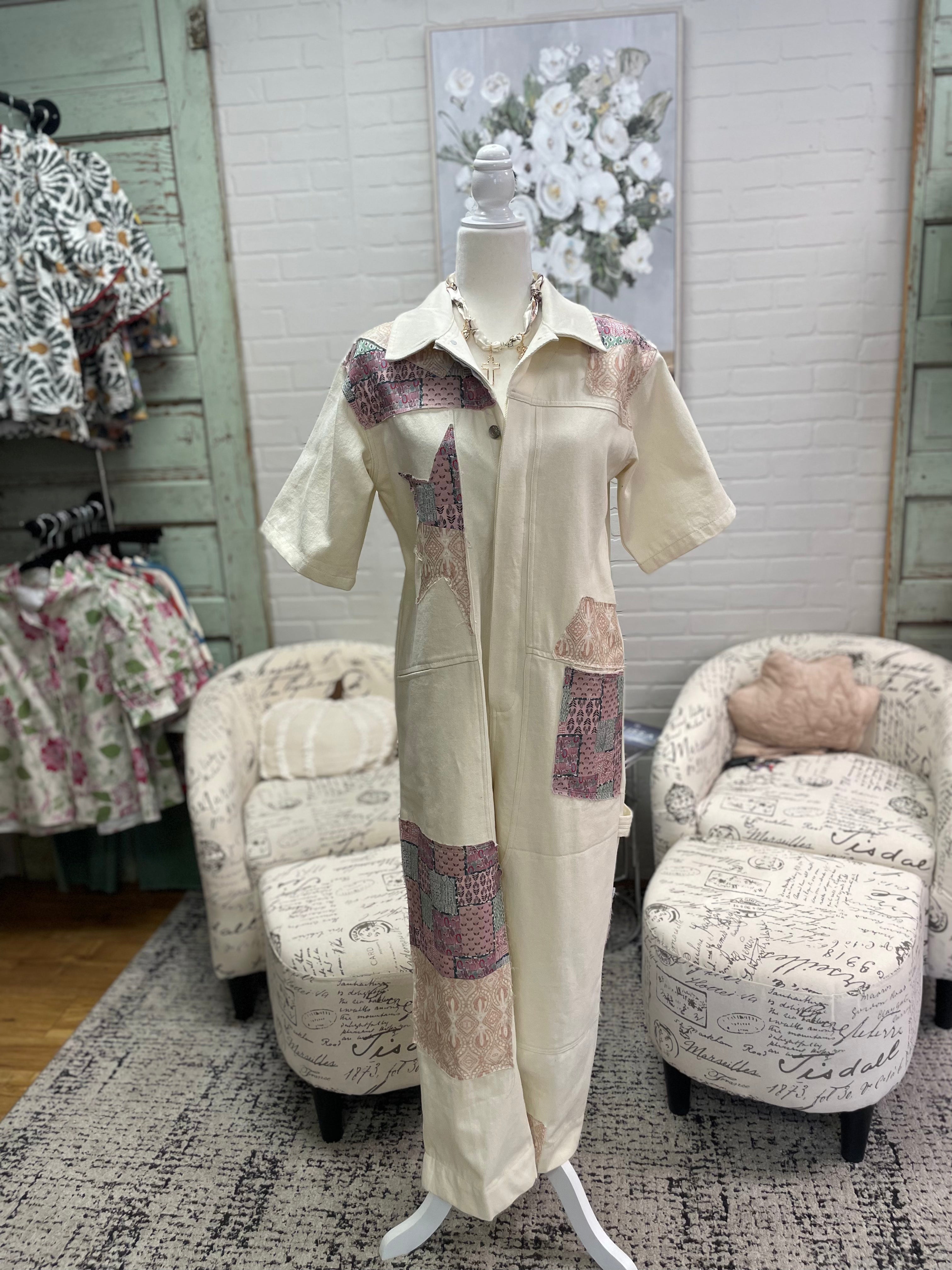 Cream Patchwork Jumpsuit
