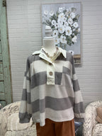 Taupe Collared Striped Top