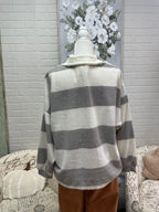 Taupe Collared Striped Top