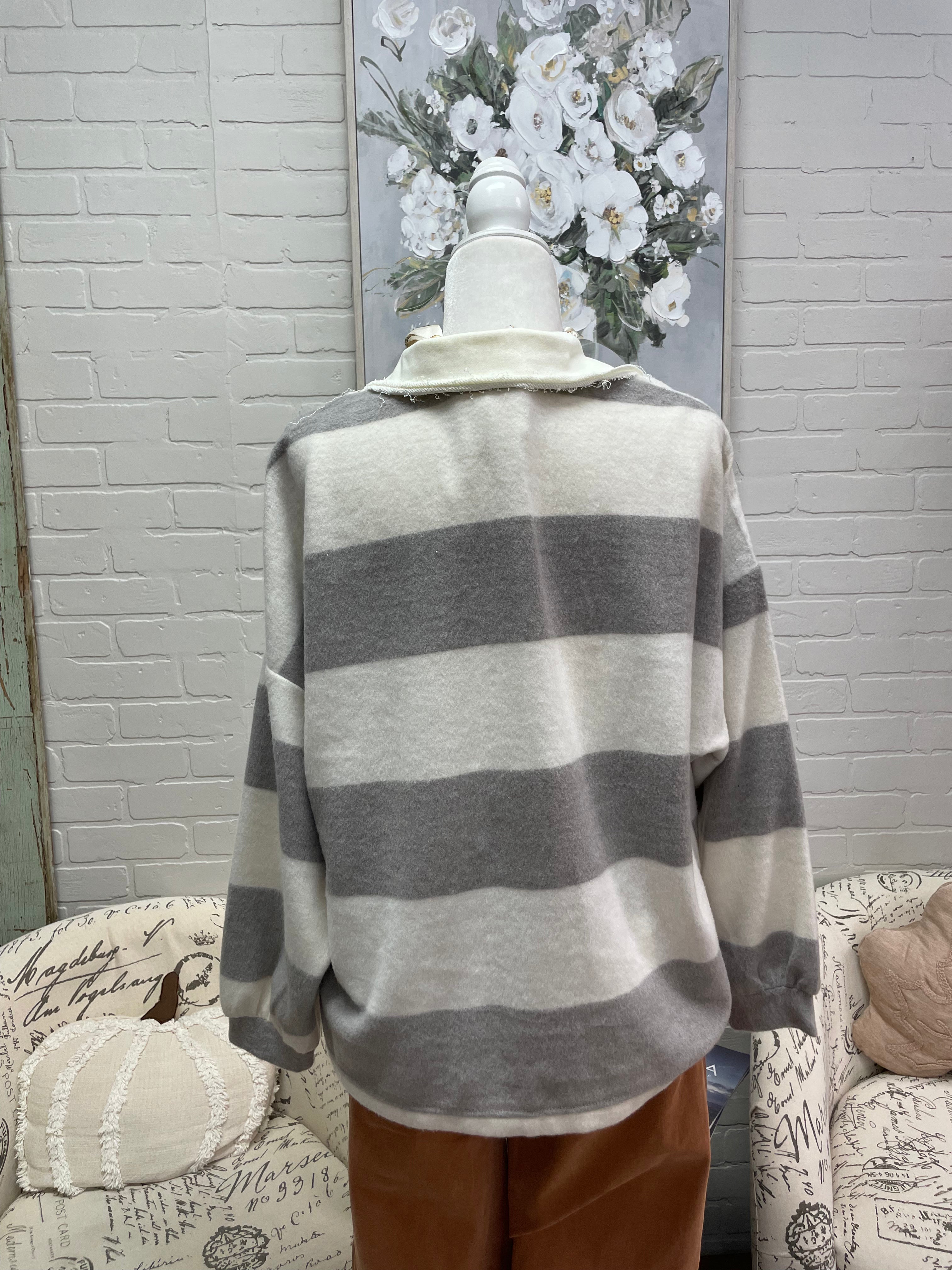 Taupe Collared Striped Top