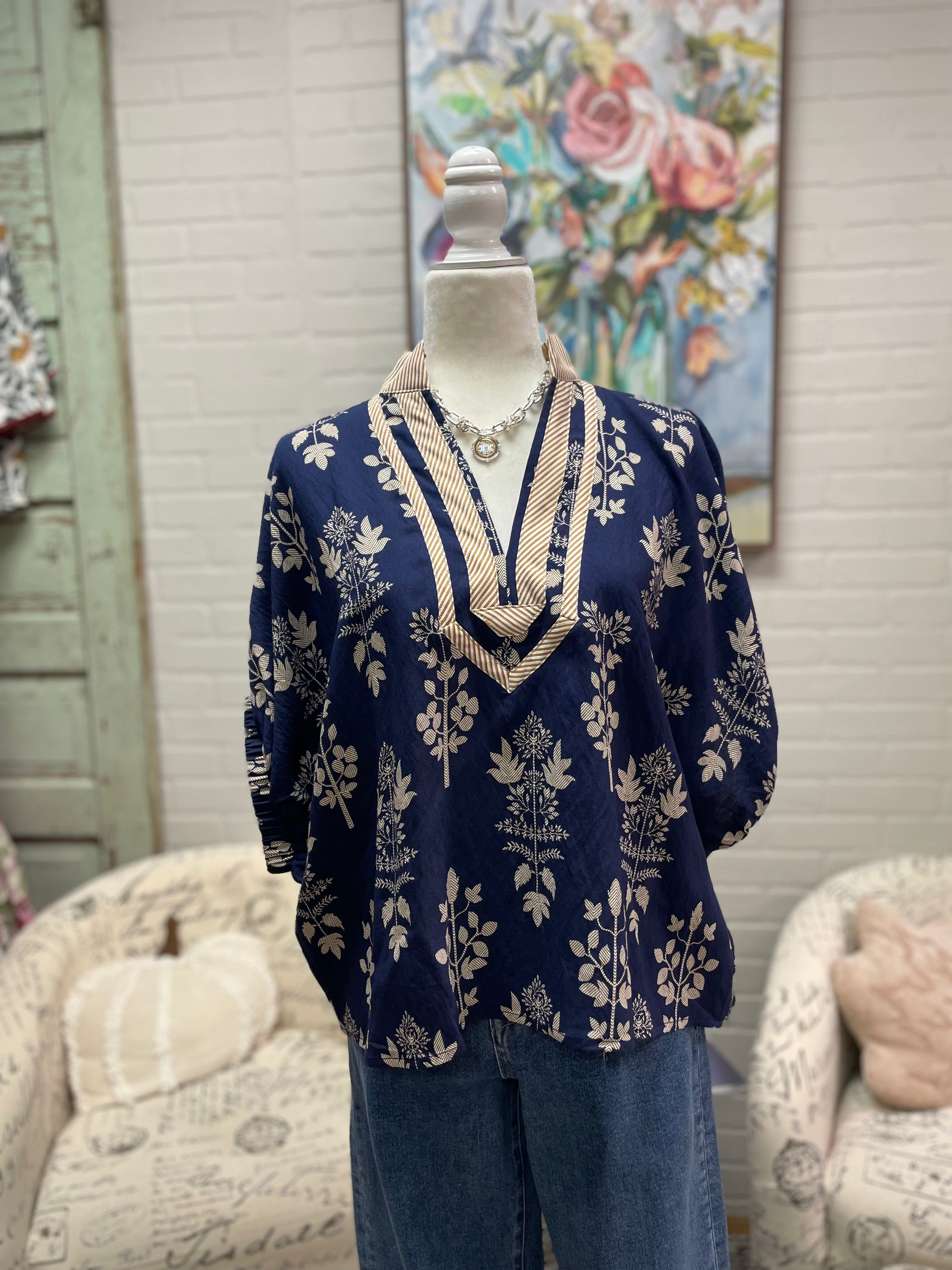 Navy Print Blouse