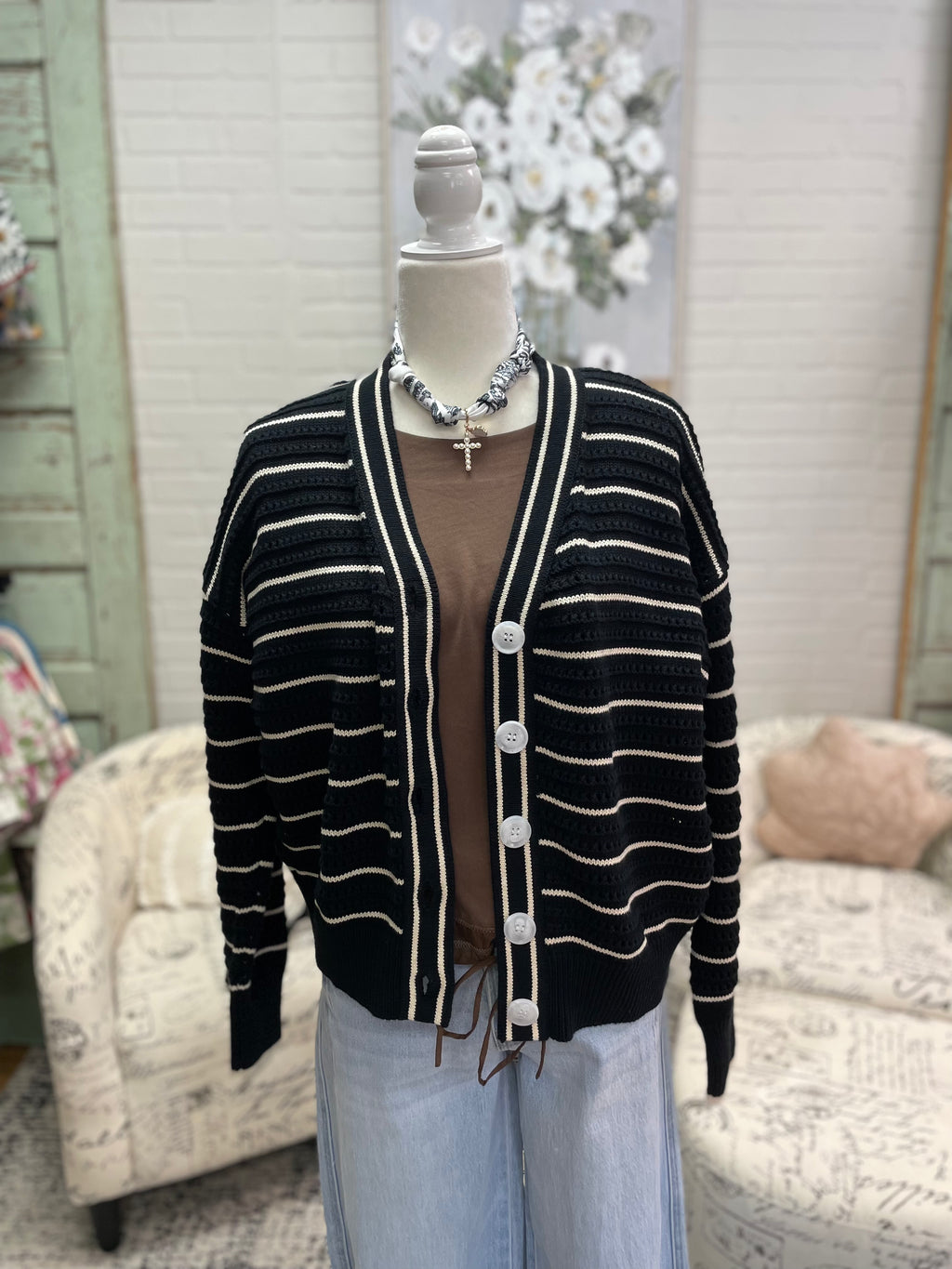 Black Striped Cardigan
