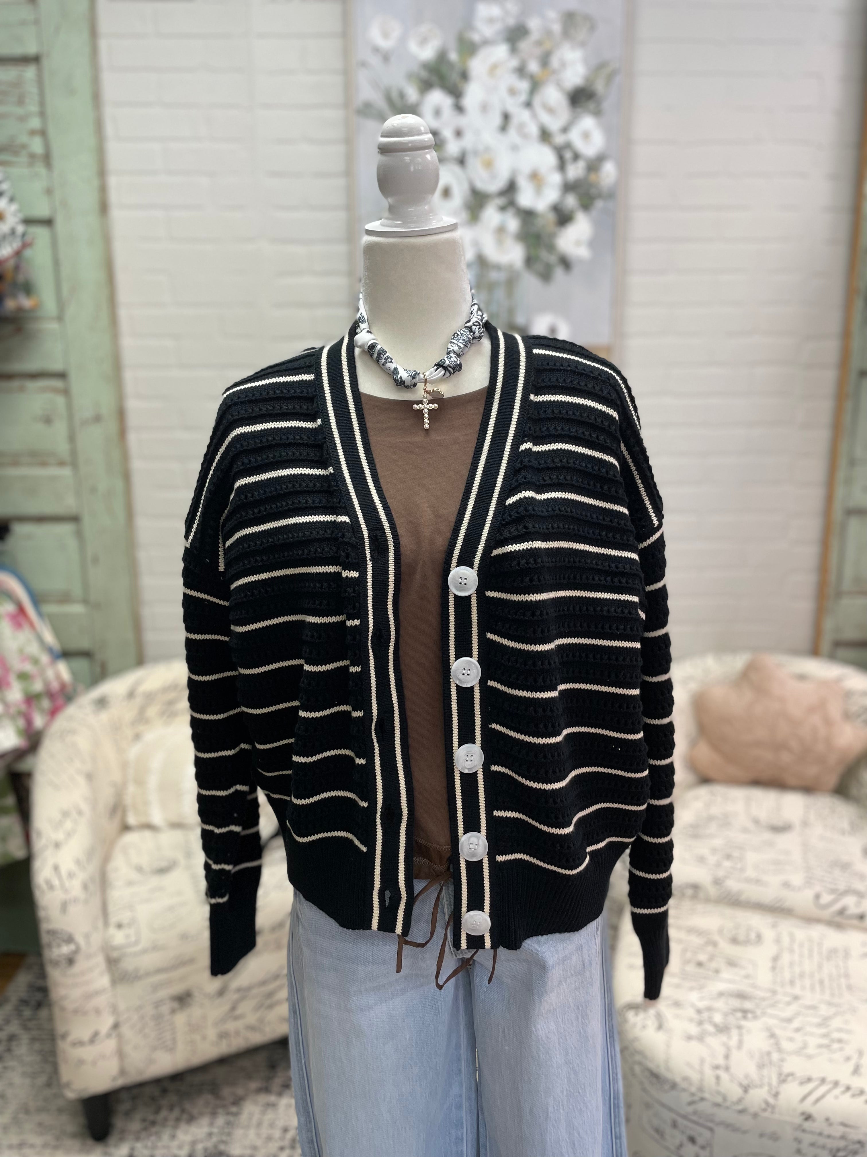 Black Striped Cardigan