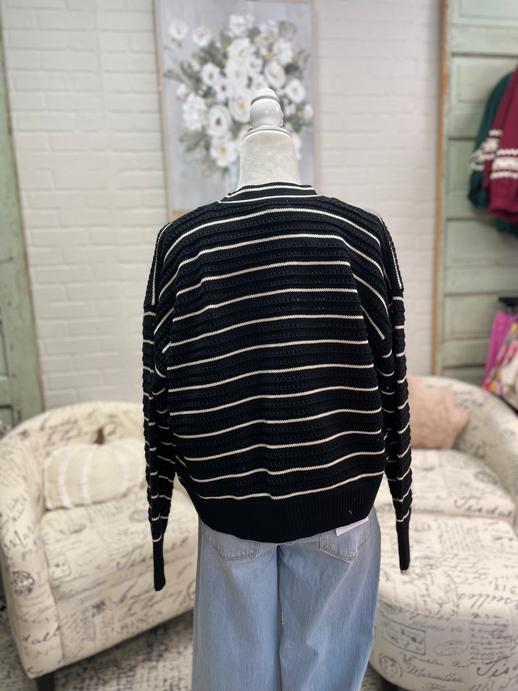 Black Striped Cardigan
