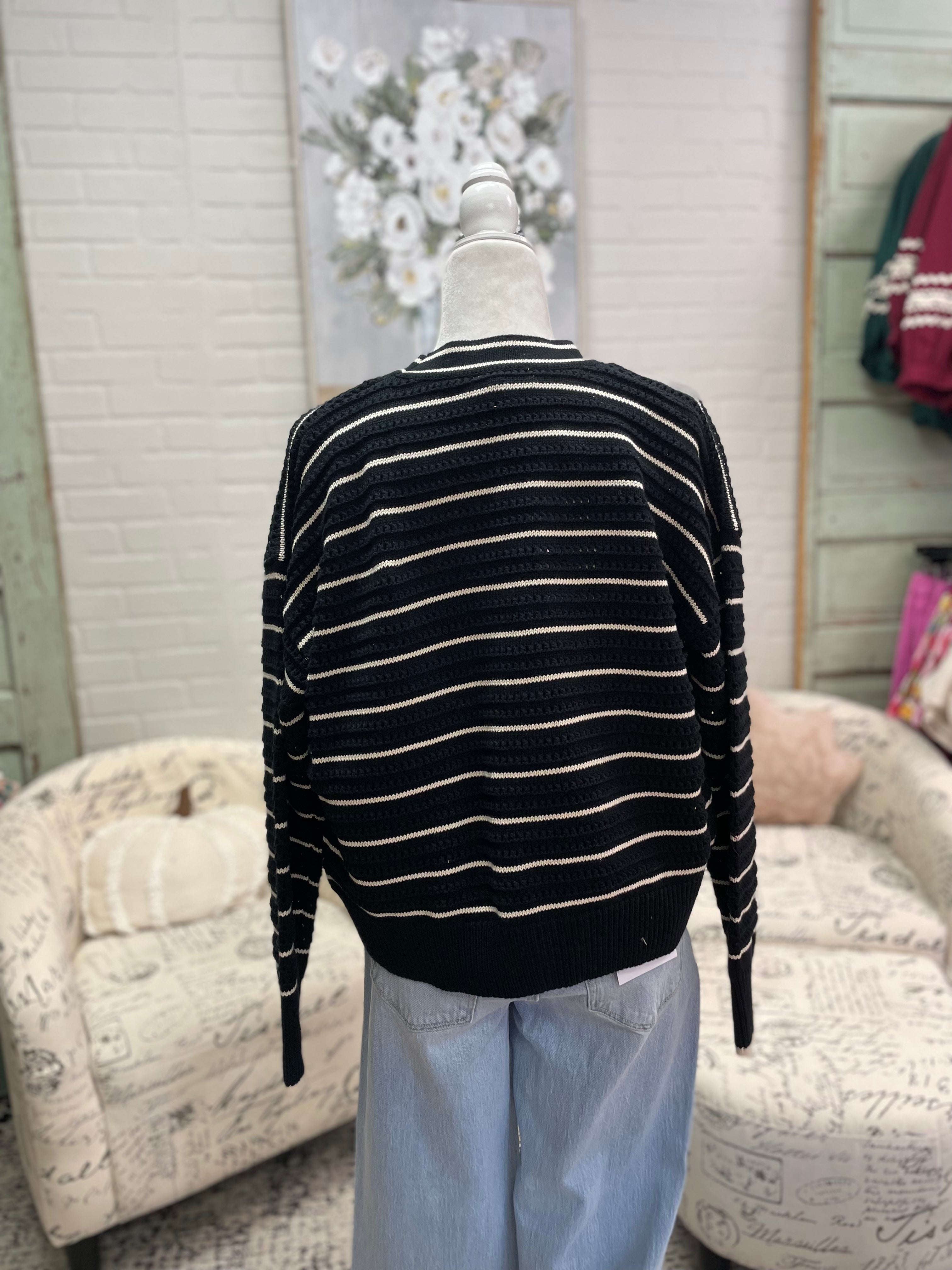 Black Striped Cardigan