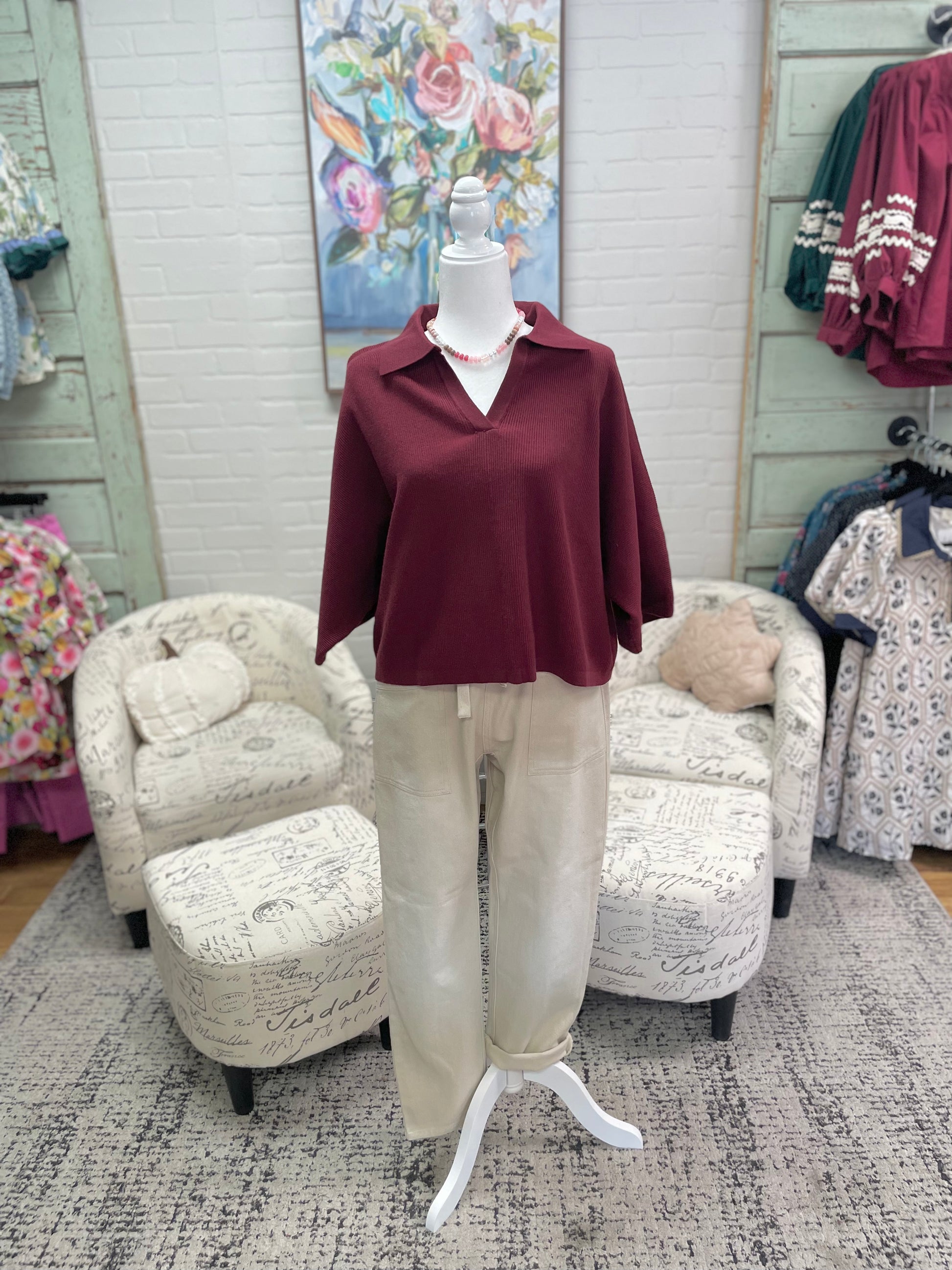 Burgundy Ribbed Top