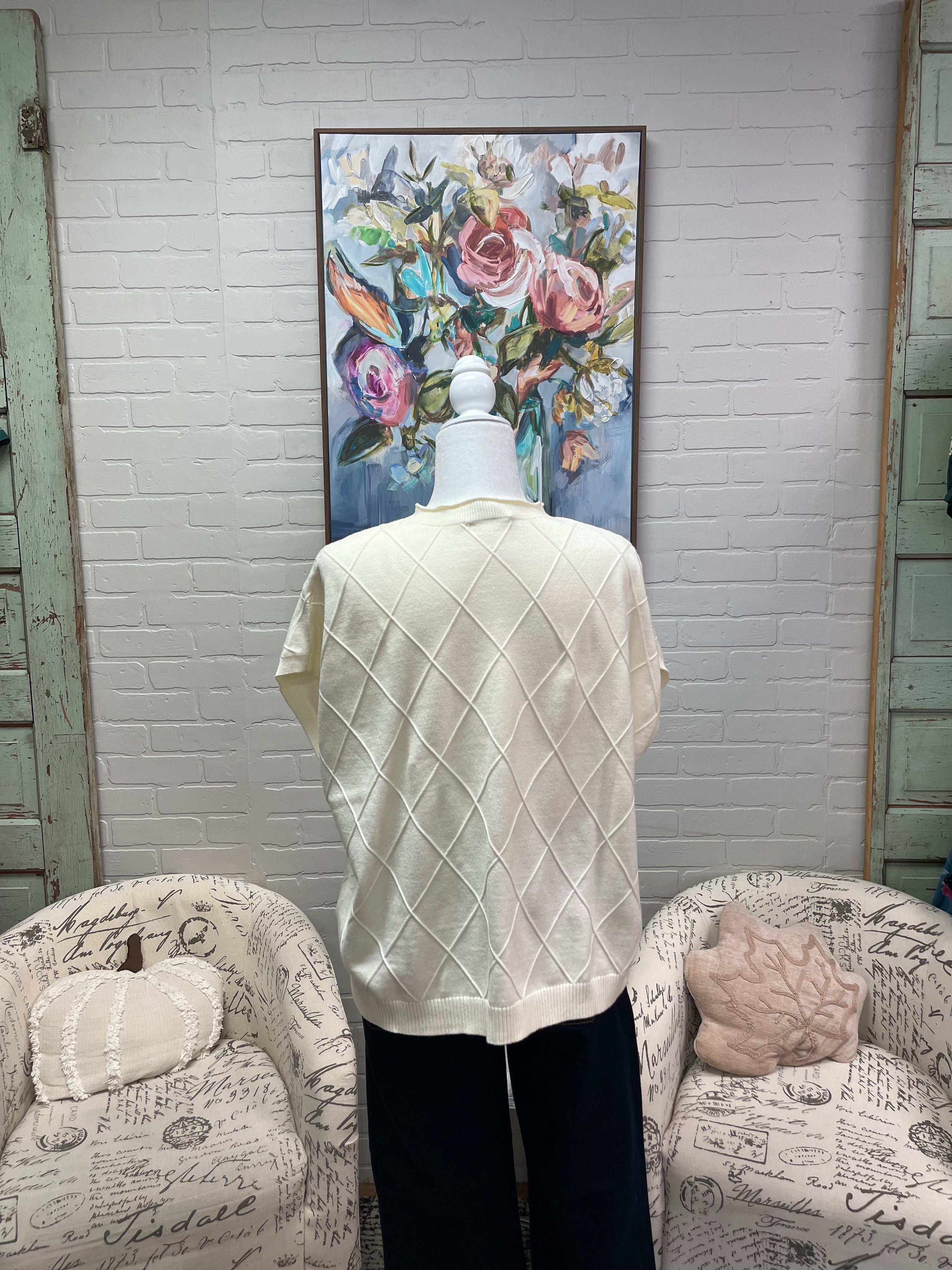 Cream Patterned Mock Neck Sweater