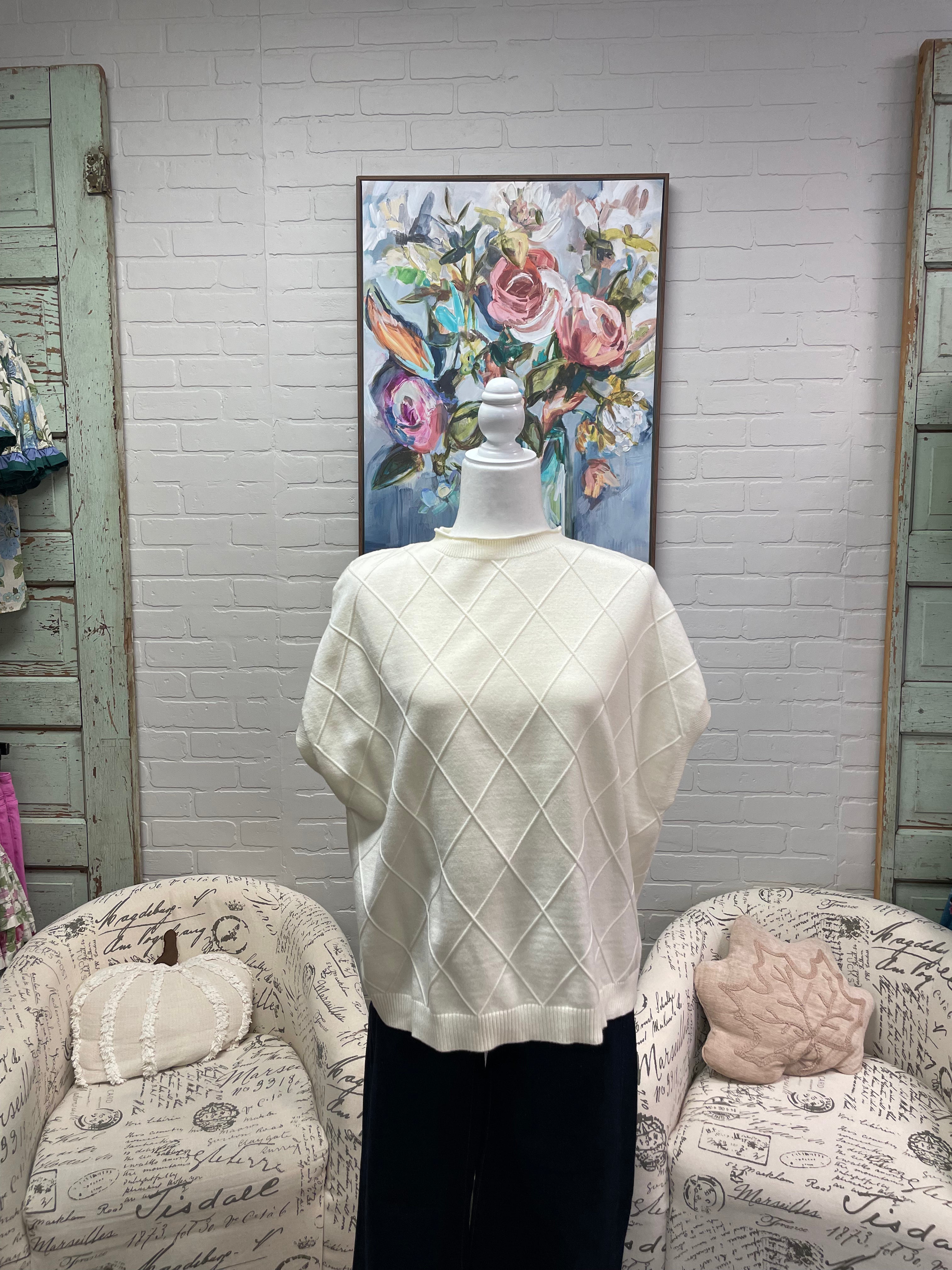 Cream Patterned Mock Neck Sweater