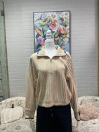 Beige Ribbed Half-Zip Sweater