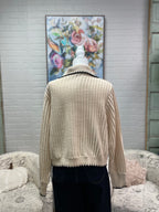 Beige Ribbed Half-Zip Sweater