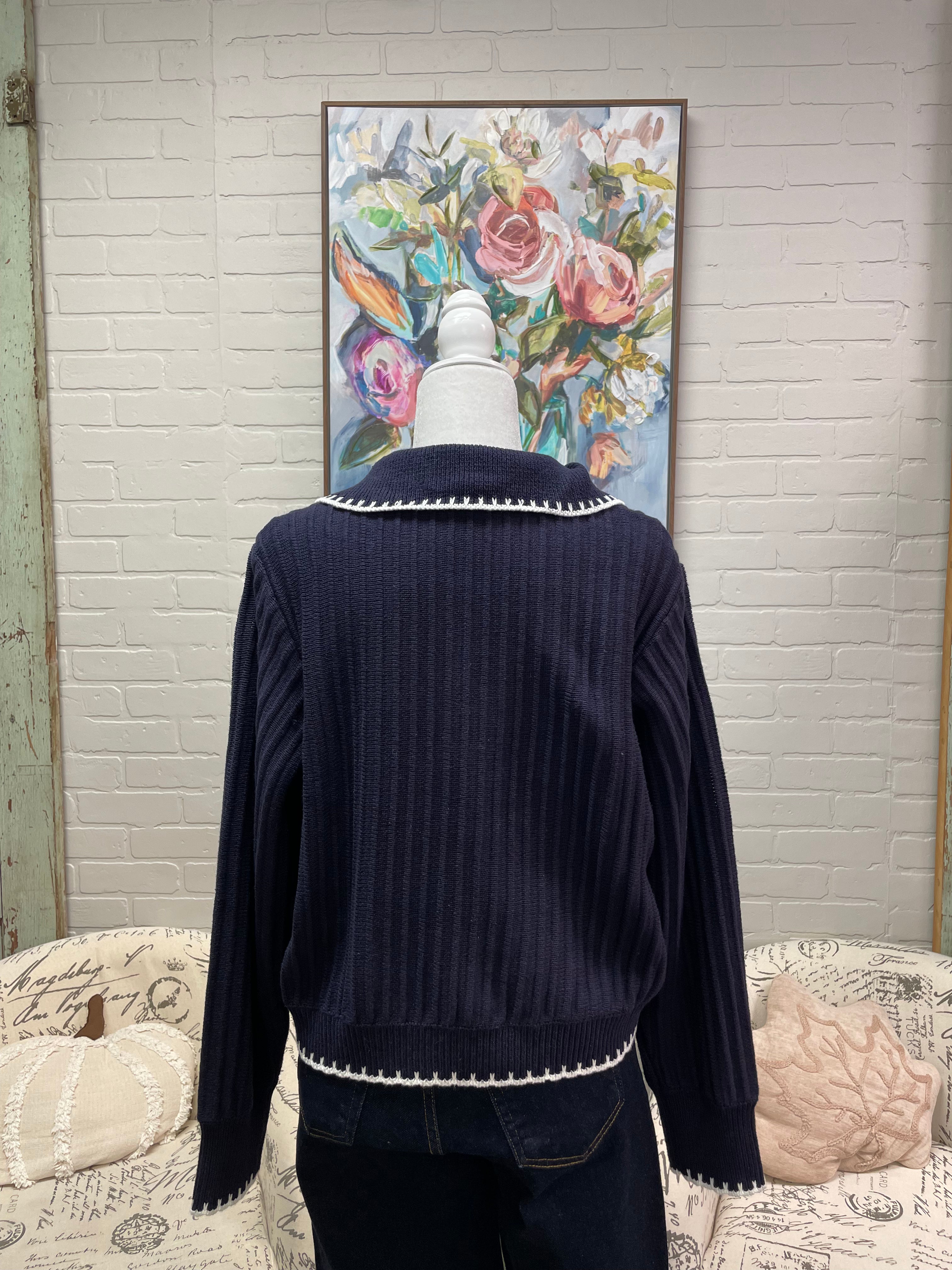 Navy Ribbed Half-Zip Sweater
