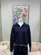 Navy Ribbed Half-Zip Sweater