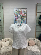 White Textured Puff Sleeve Top