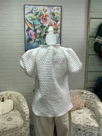 White Textured Puff Sleeve Top