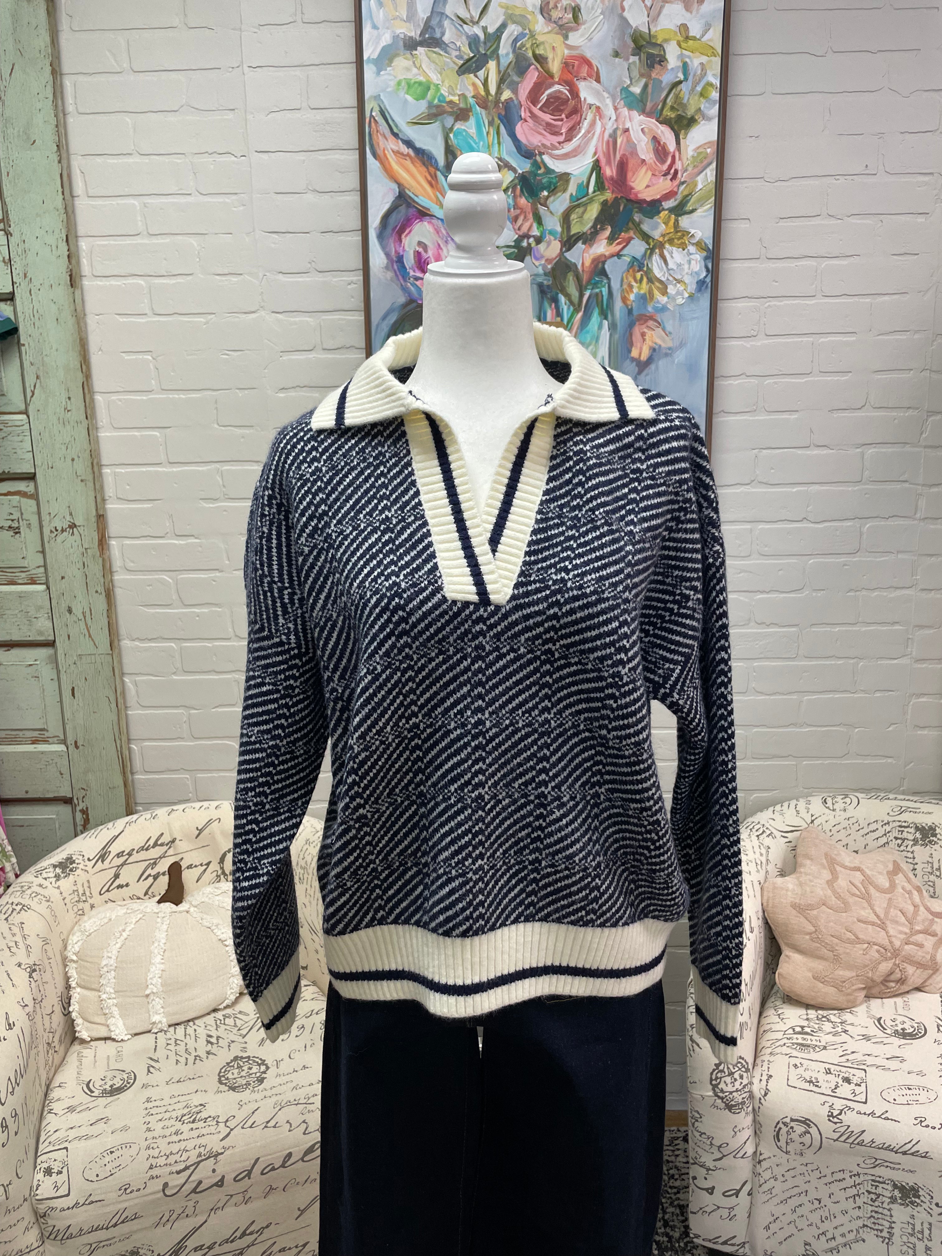 Navy Geometric Sweater