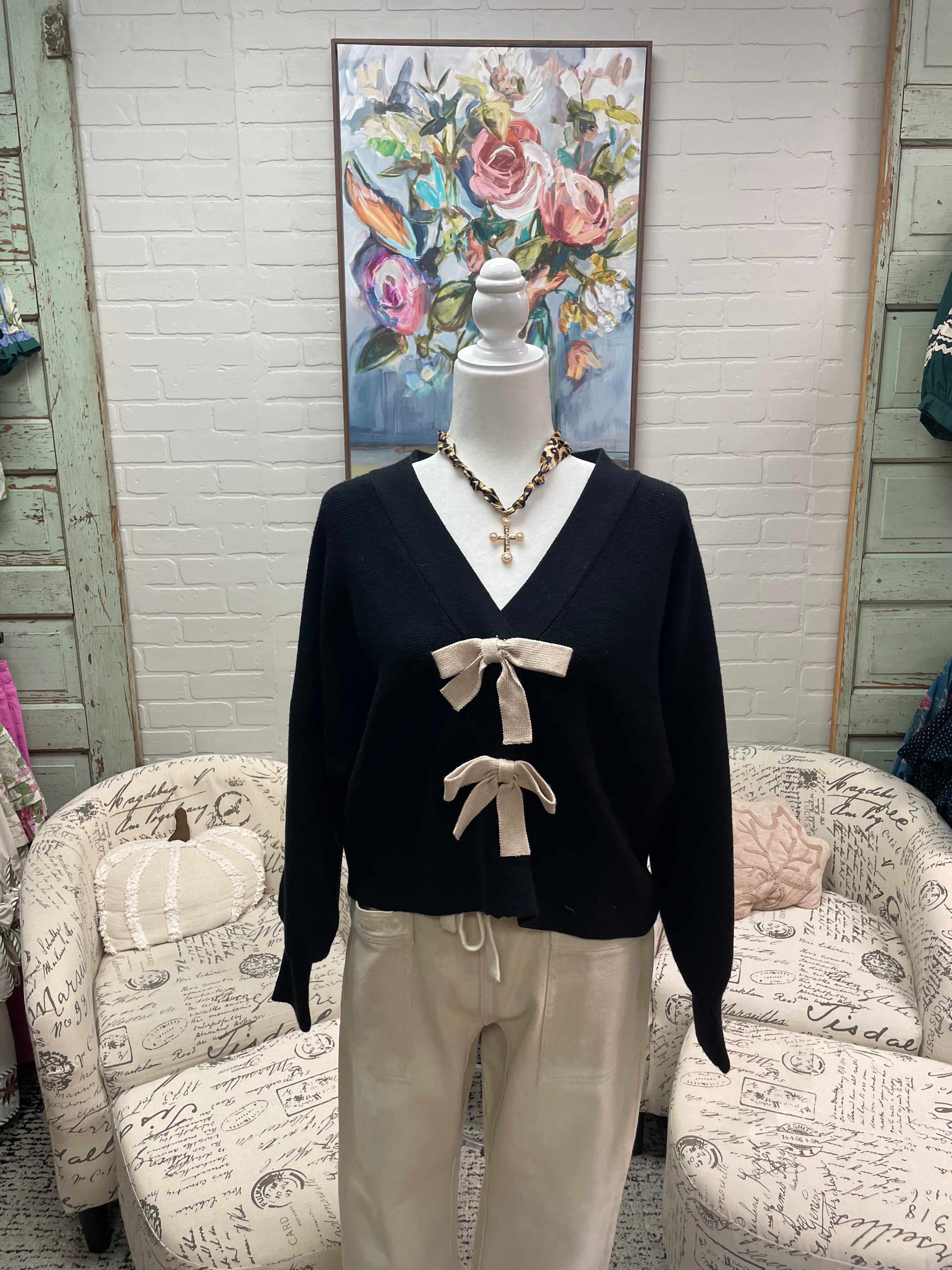 Black Cardigan With Bows