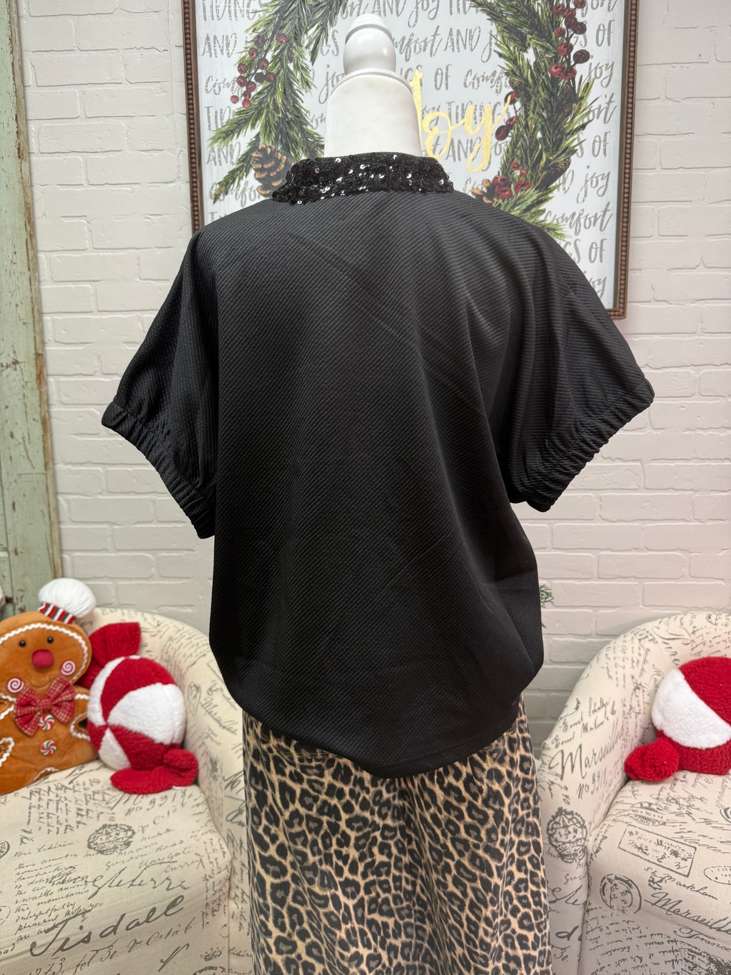 Black Textured Sequin Top