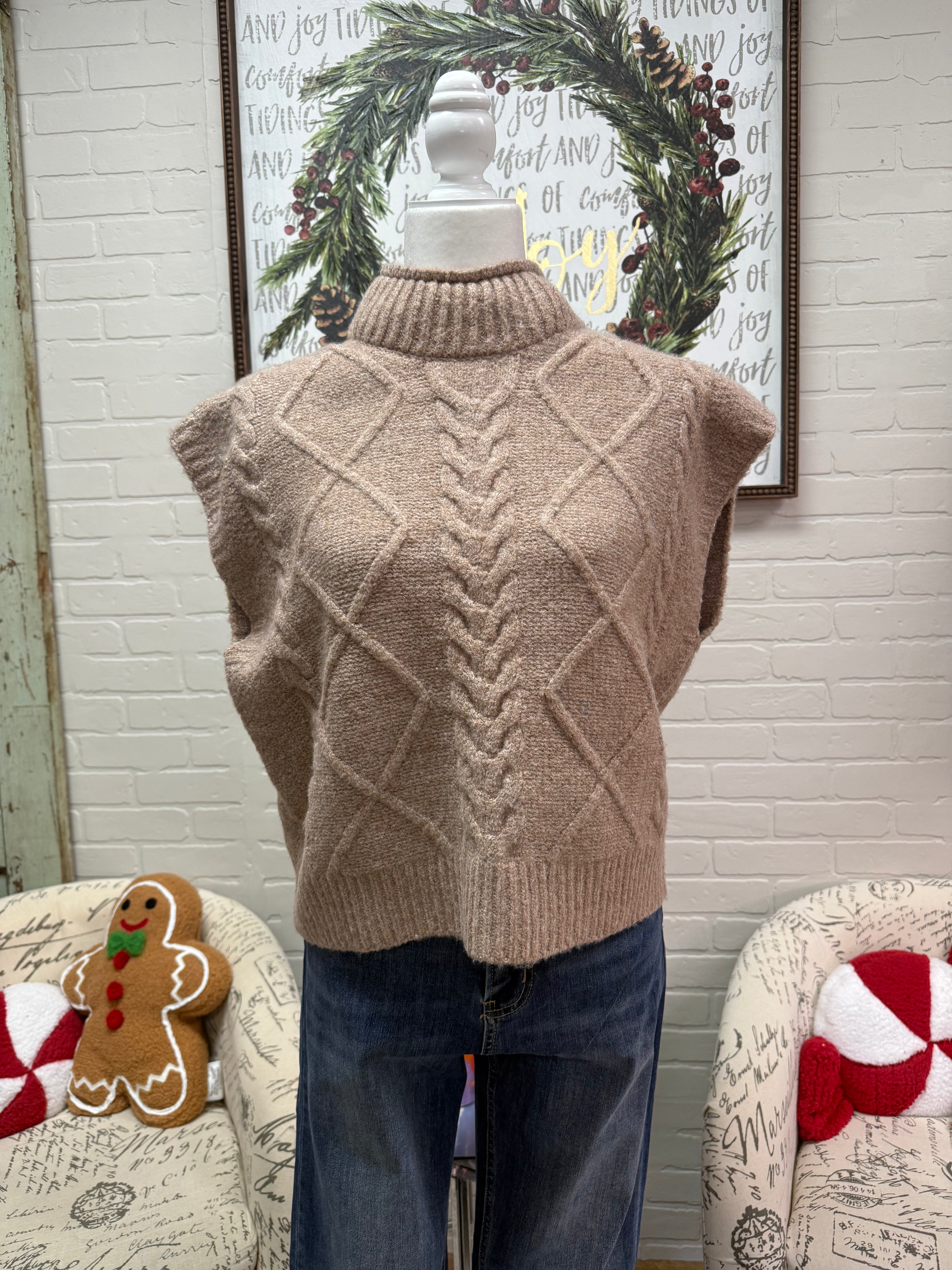 Oatmeal Cable Sleeveless Sweater