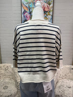 Navy Striped Short Sleeve Sweater
