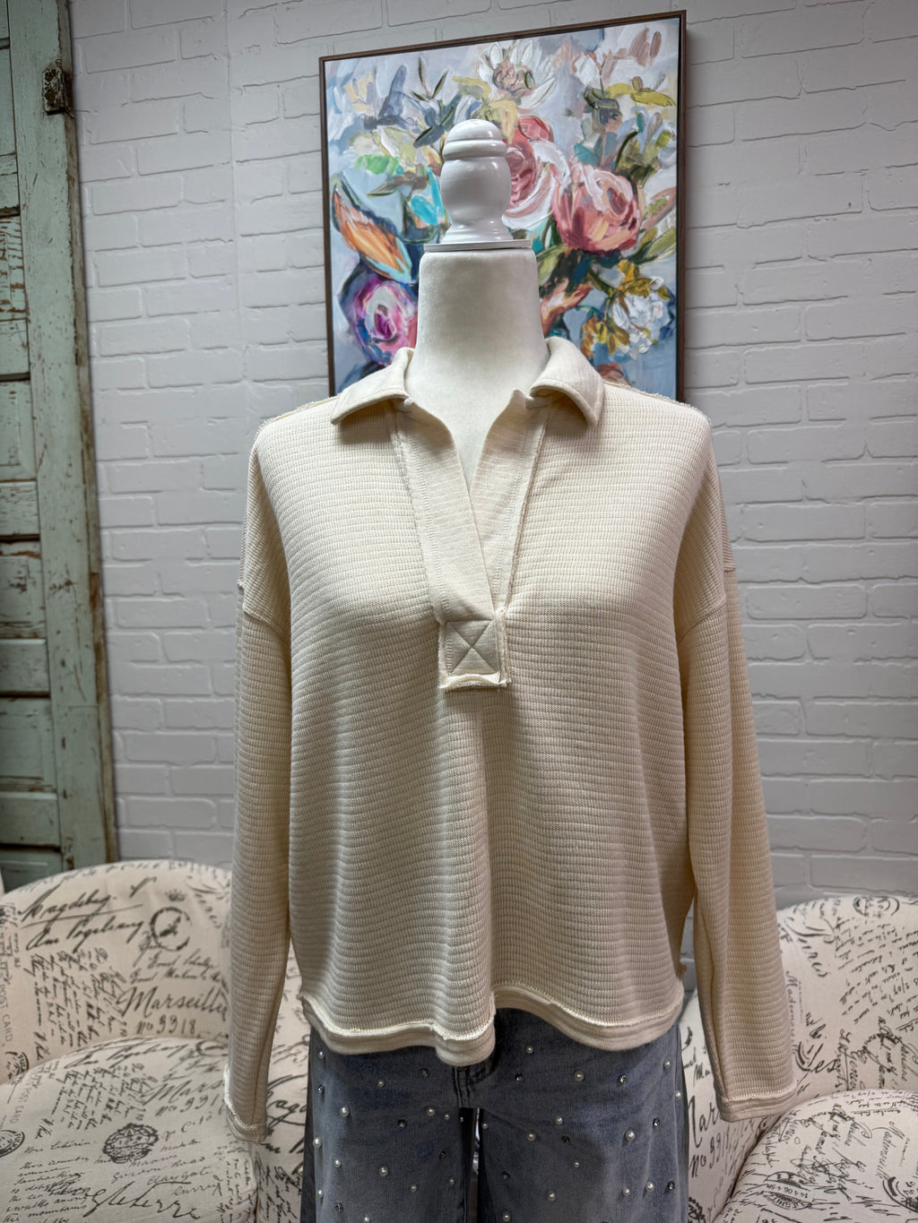 Cream Exposed Seam Polo