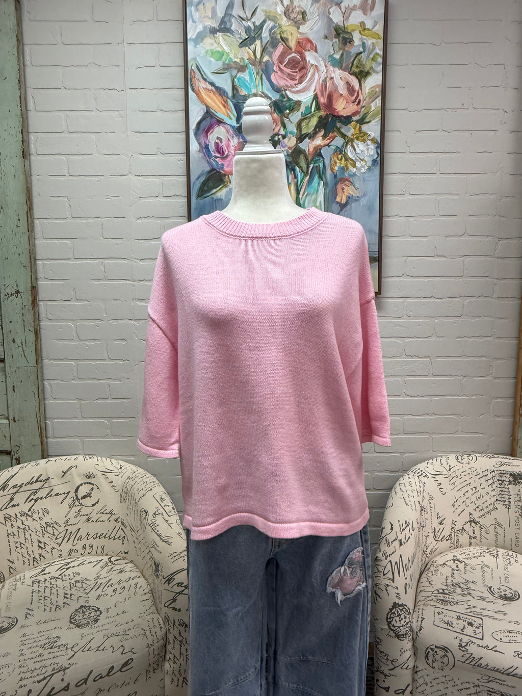 Baby Pink 3/4 Sleeve Sweater