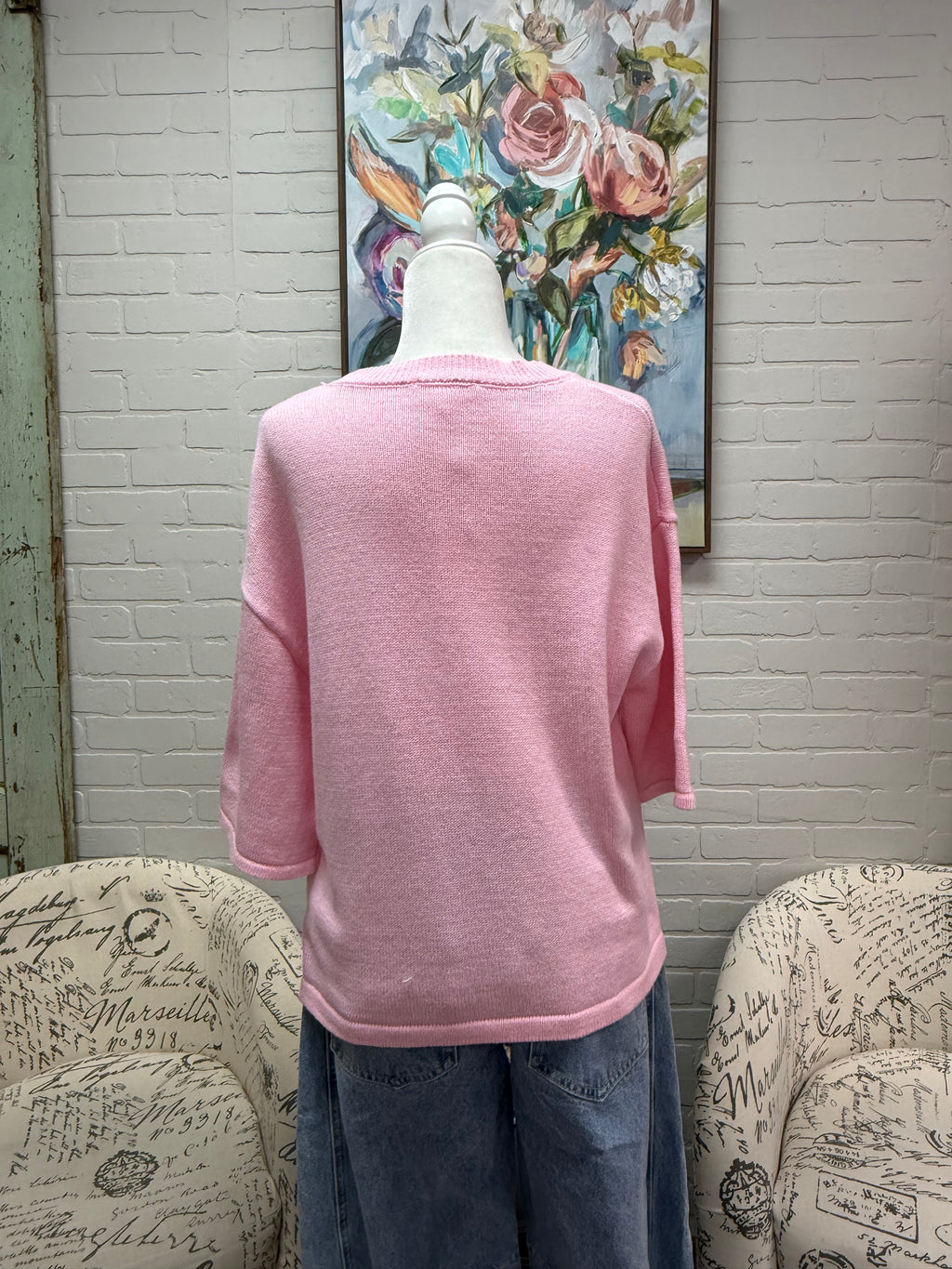 Baby Pink 3/4 Sleeve Sweater